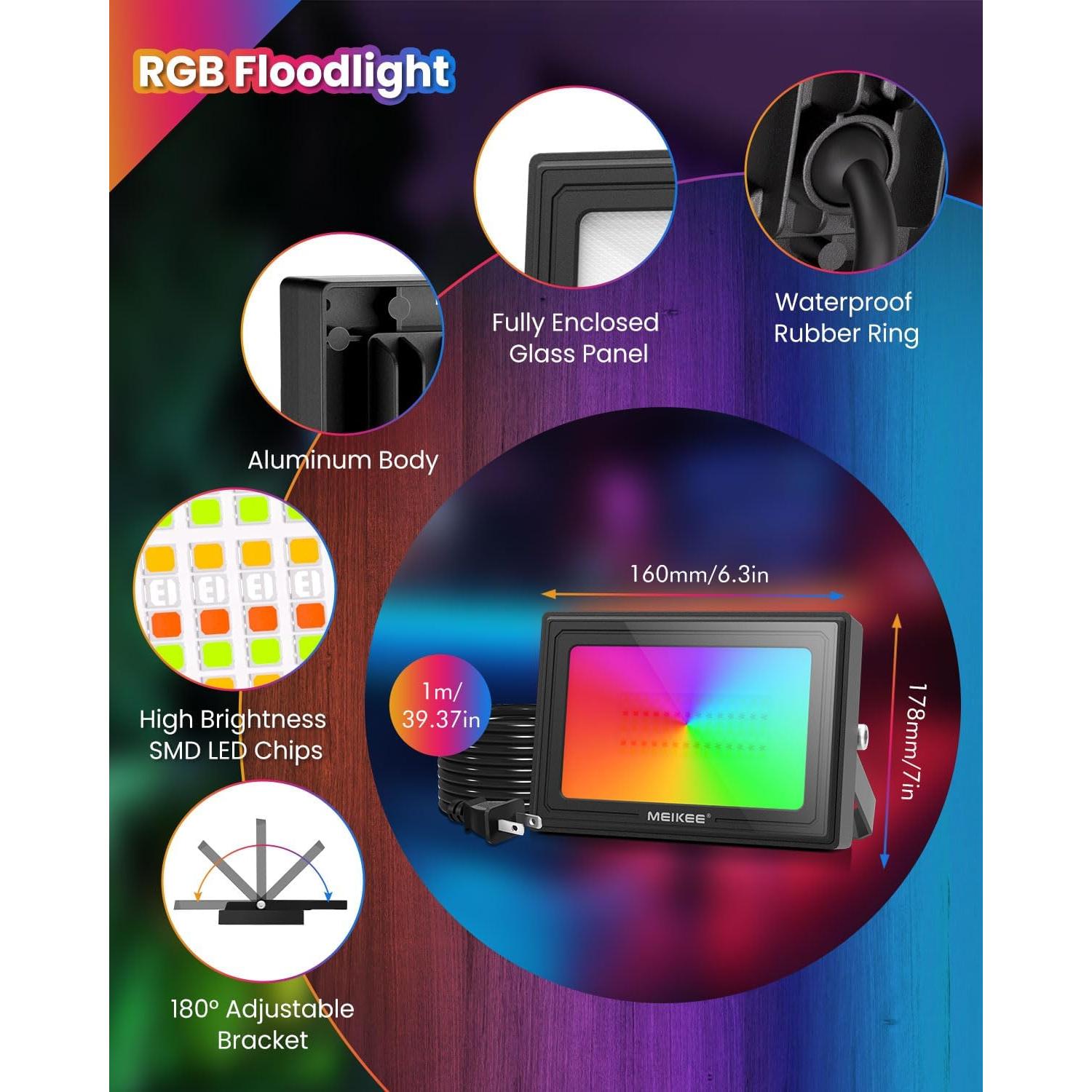 Focos LED RGBW MEIKEE 35W 3500LM IP66 4 Piezas