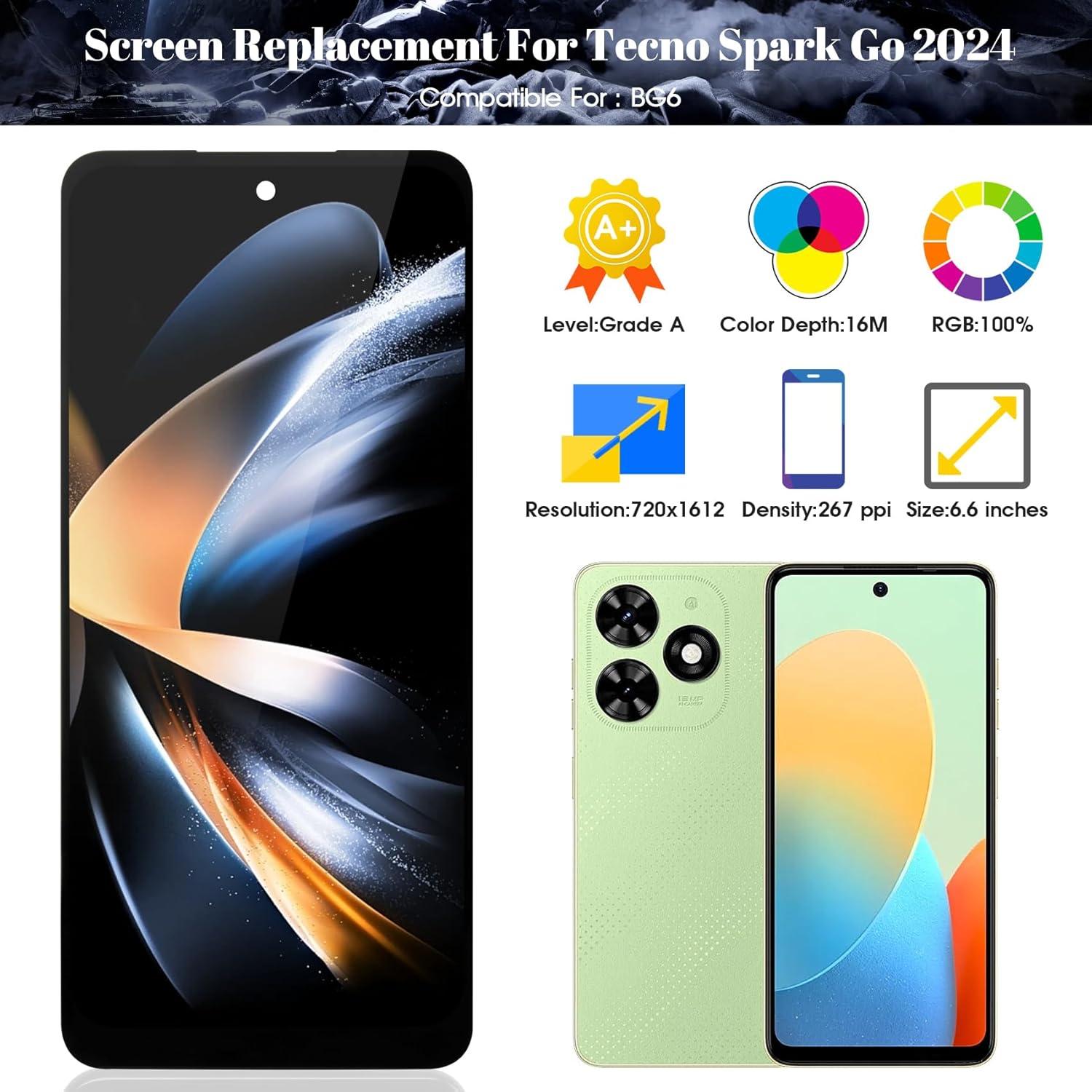 Reemplazo Pantalla Táctil LCD Tecno Spark Go 2024 BG6 Negro