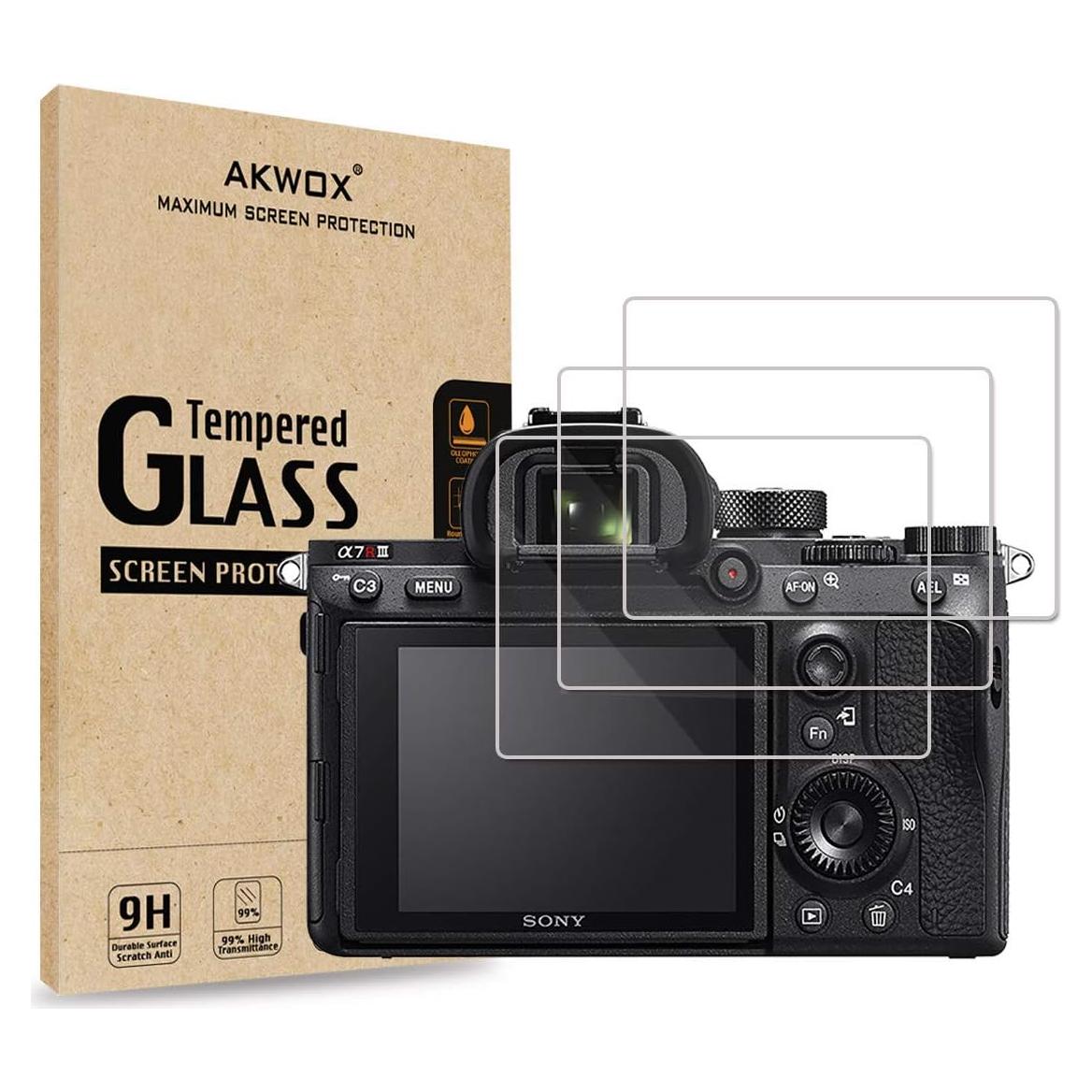 Protector de Pantalla Vidrio Templado AKWOX para Sony A9 A7II A7RII 3-Pack