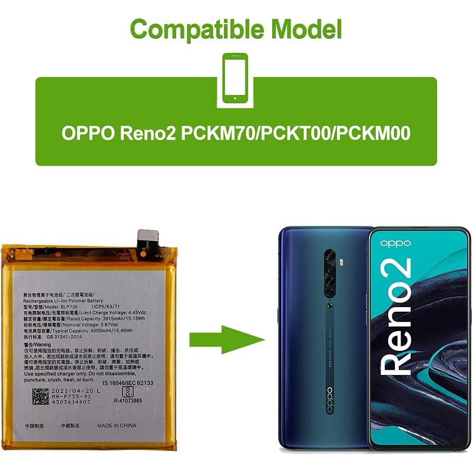 Batería de Reemplazo BLP735 para Oppo Reno2 4000mAh + Kit