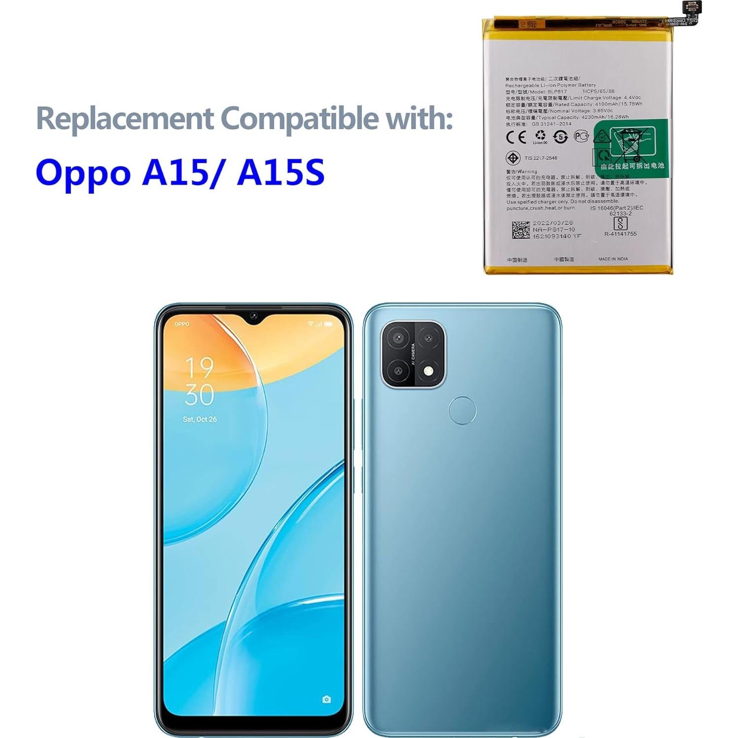 Batería Recargable Li-Polímero BLP817 para Oppo A15/A15S 4100mAh