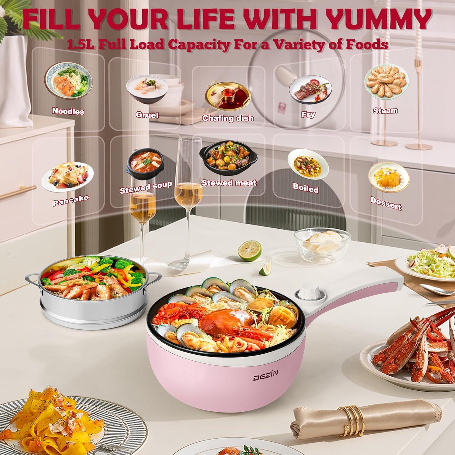 Olla Eléctrica Dezin 1.5L Antiadherente Rosa para Fideos