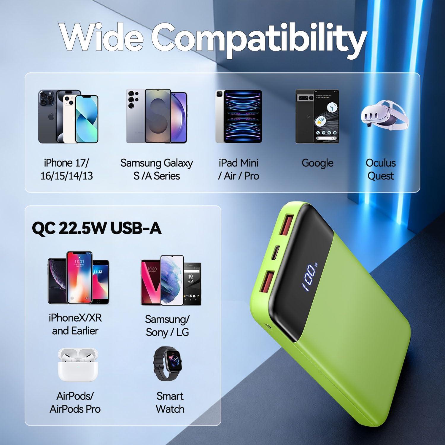 Cargador Portátil 10000mAh Slim Power Bank 22.5W Verde