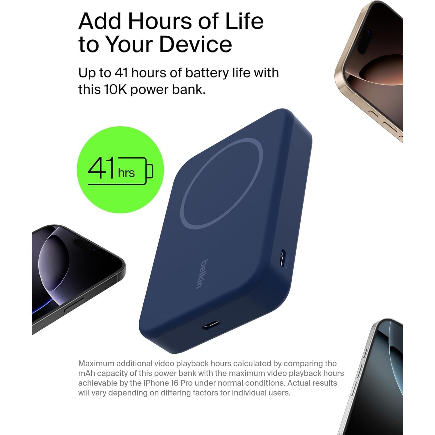 Cargador Portátil Belkin 10K mAh Inalámbrico Qi2 15W Azul