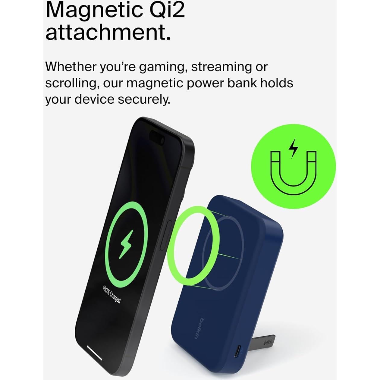 Cargador Portátil Belkin 10K mAh Inalámbrico Qi2 15W Azul