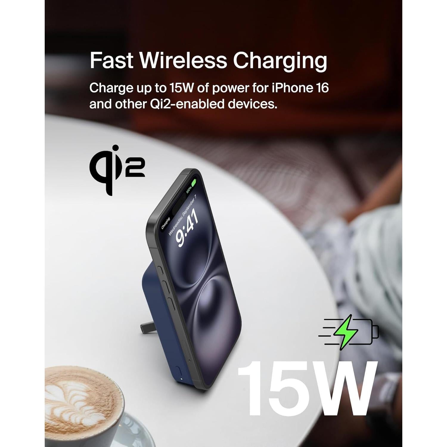 Cargador Portátil Belkin 10K mAh Inalámbrico Qi2 15W Azul