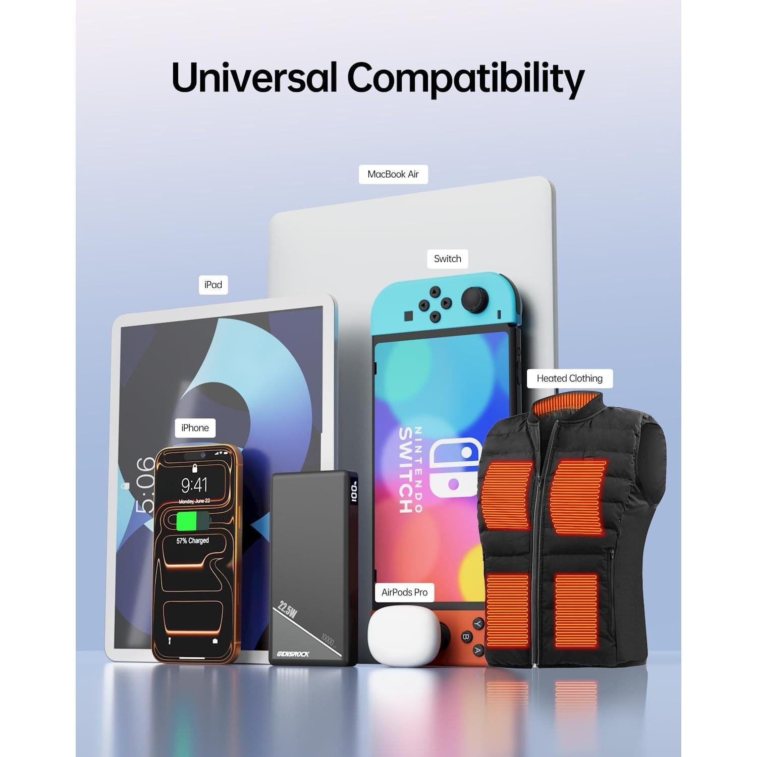 Cargador Portátil GENSROCK 10000mAh Carga Rápida 22.5W