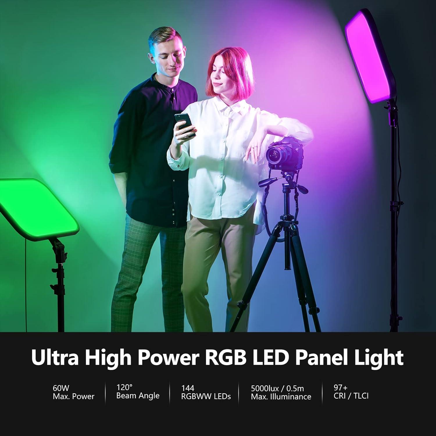 NEEWER Luz LED RGB168 60W con Control App y Soporte 200cm