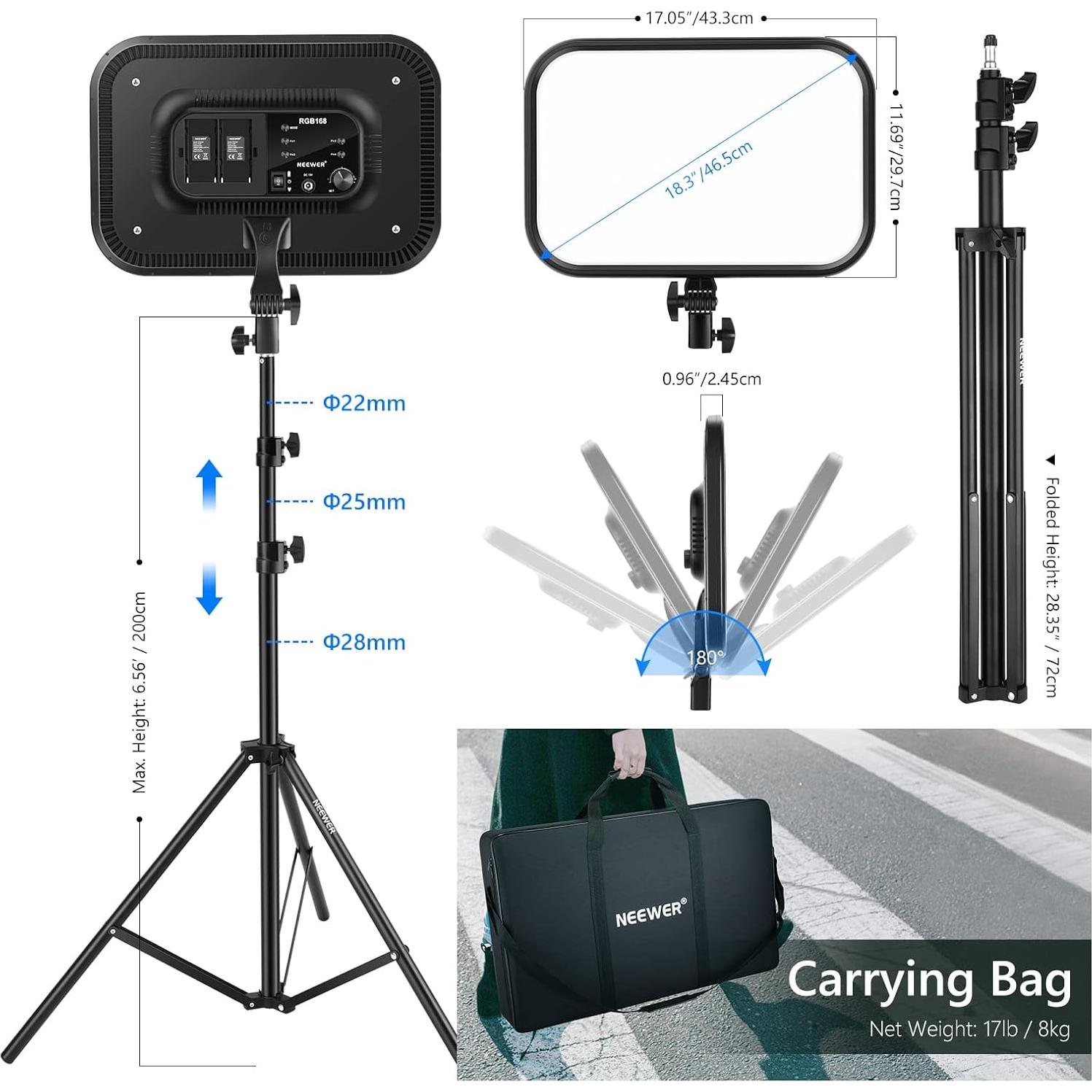 NEEWER Luz LED RGB168 60W con Control App y Soporte 200cm