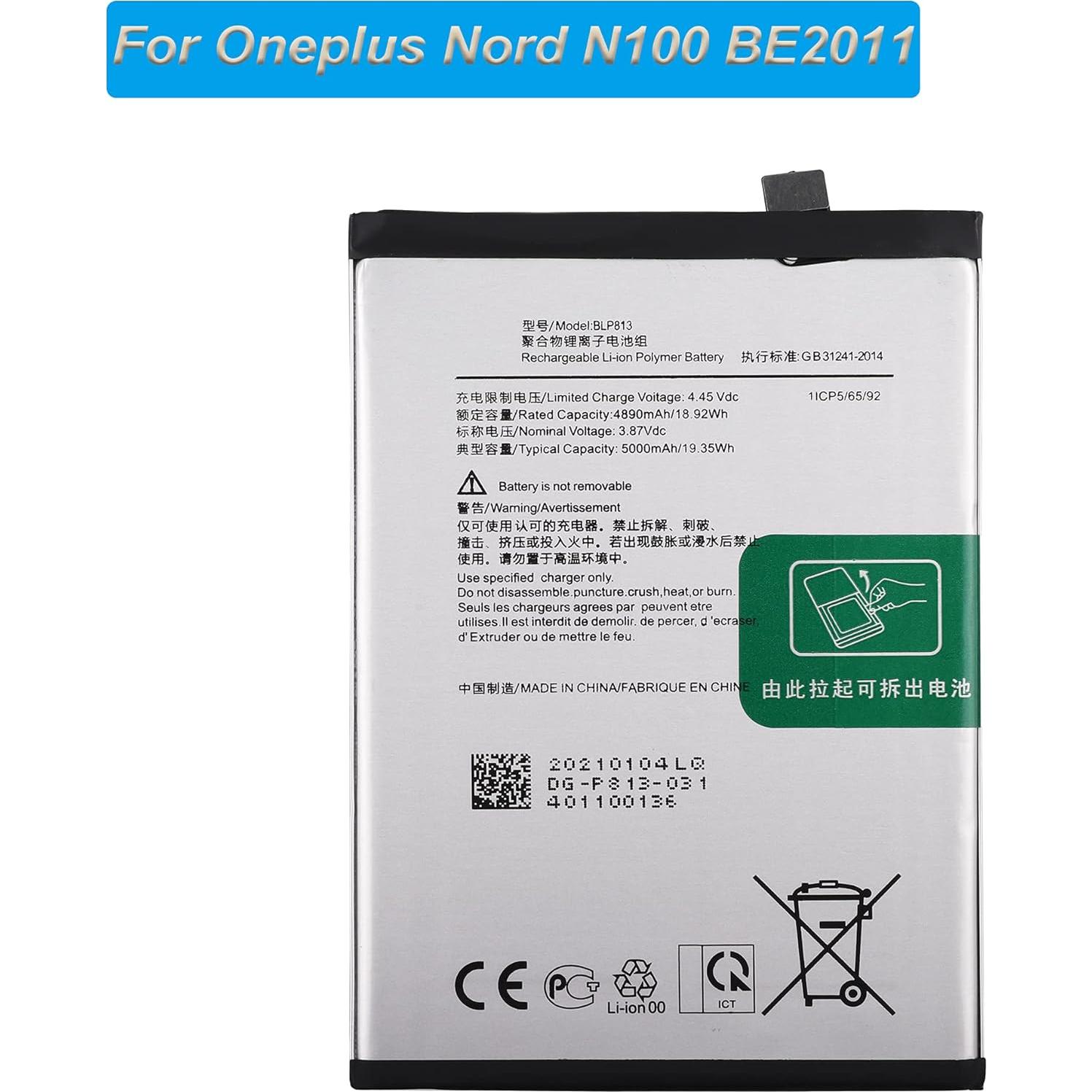 Batería de Reemplazo BLP813 5000mAh para Oneplus Nord N100
