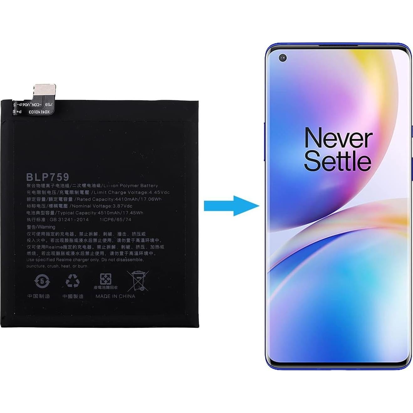 Batería Duotipa BLP759 4410mAh para Oneplus 8 Pro con Herramientas