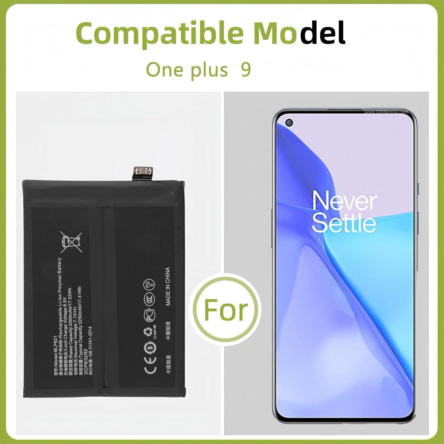 Batería Recargable BLP821 para OnePlus 9 - 2250 mAh