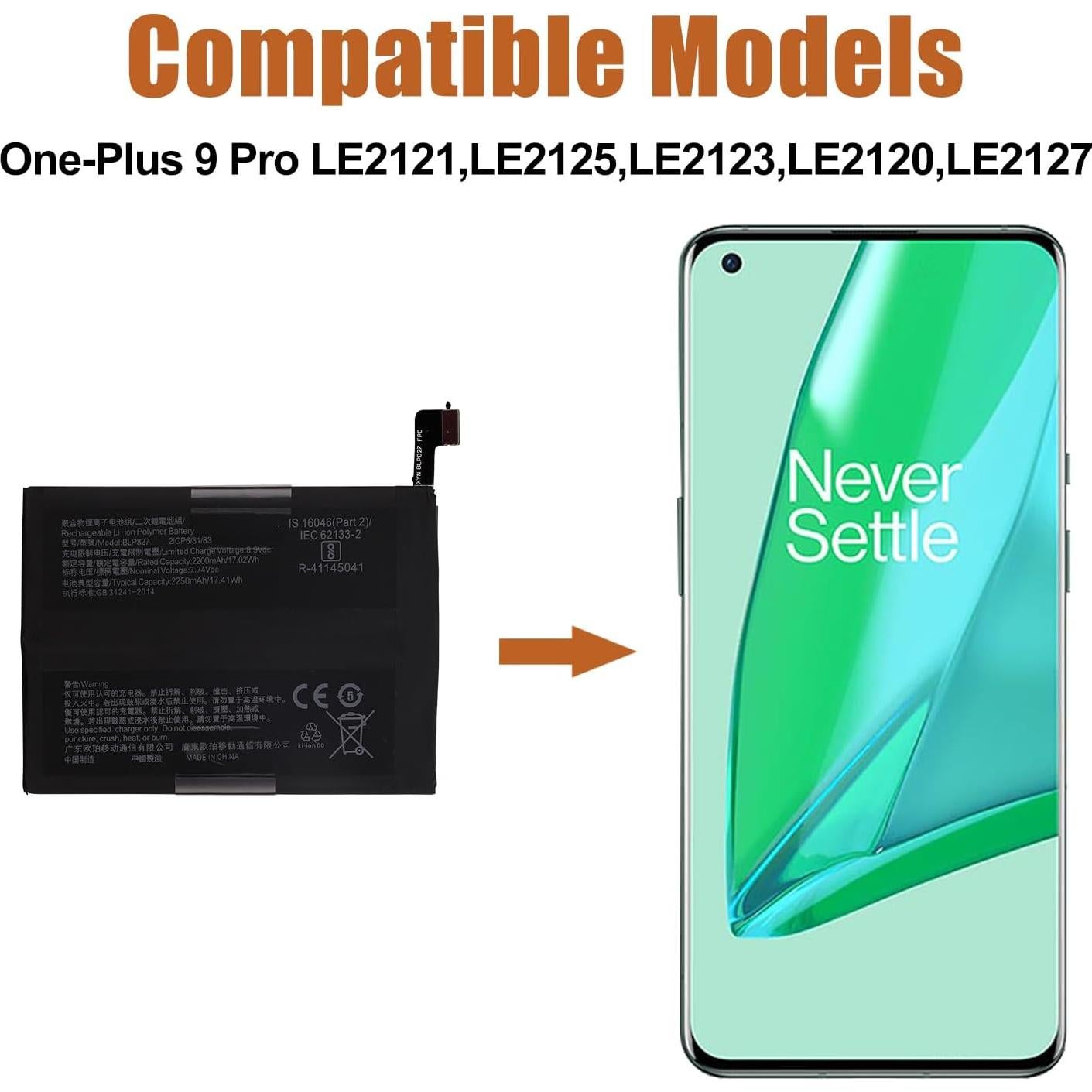 Batería Duotipa BLP827 para OnePlus 9 Pro 2200mAh + Kit