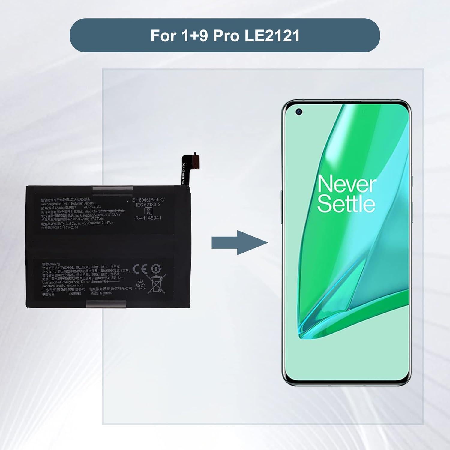 Batería de Reemplazo BLP827 OnePlus 9 Pro 5G 2250mAh