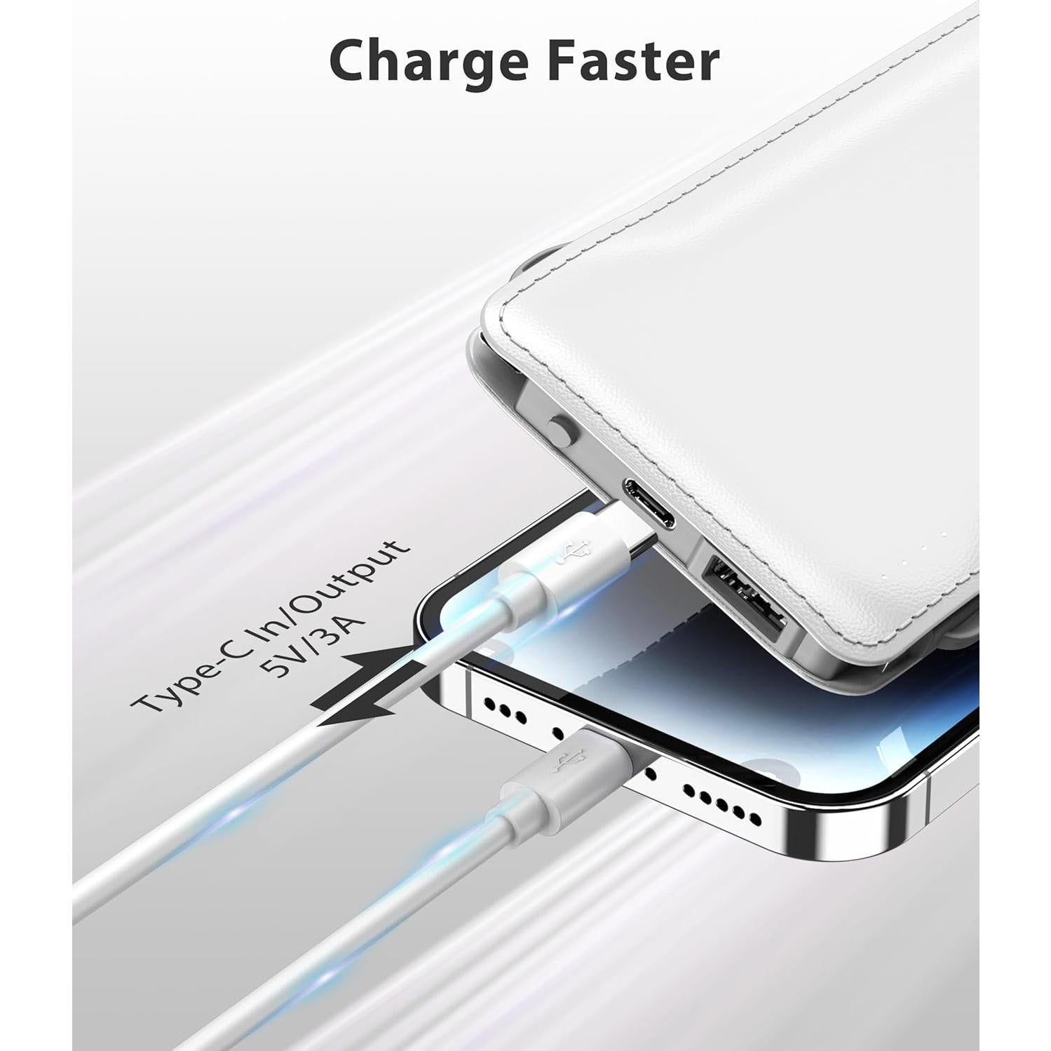 Banco de Energía 10000mAh Portátil USB-C Carga Rápida Blanco