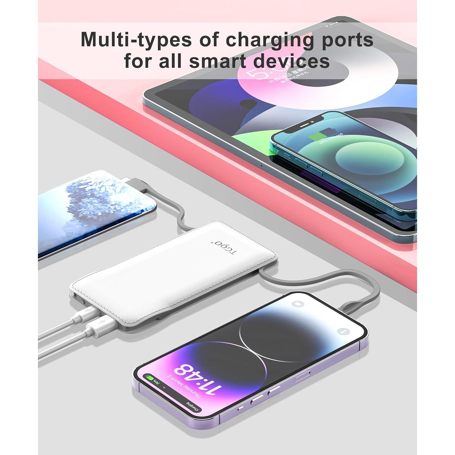 Banco de Energía 10000mAh Portátil USB-C Carga Rápida Blanco