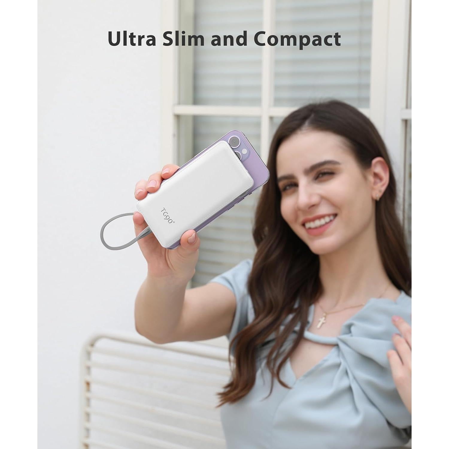 Banco de Energía 10000mAh Portátil USB-C Carga Rápida Blanco