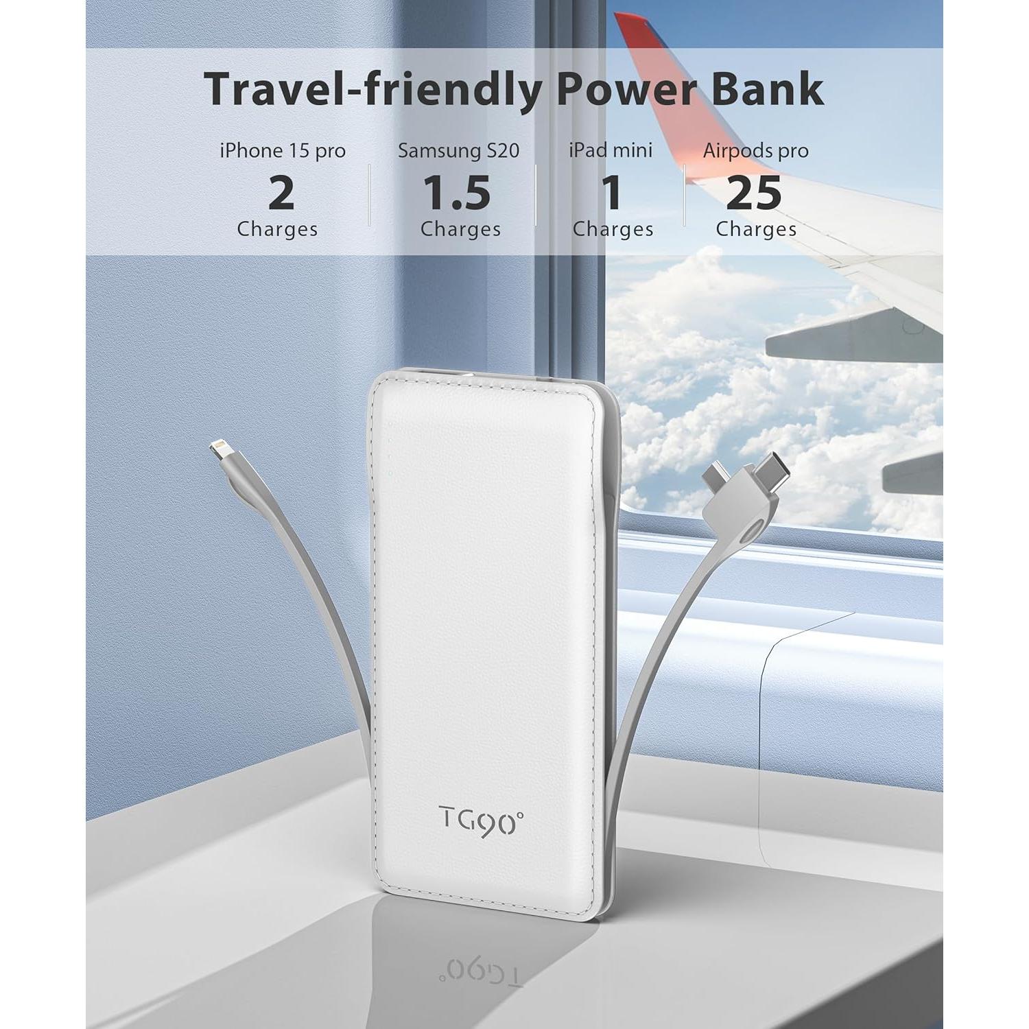 Banco de Energía 10000mAh Portátil USB-C Carga Rápida Blanco