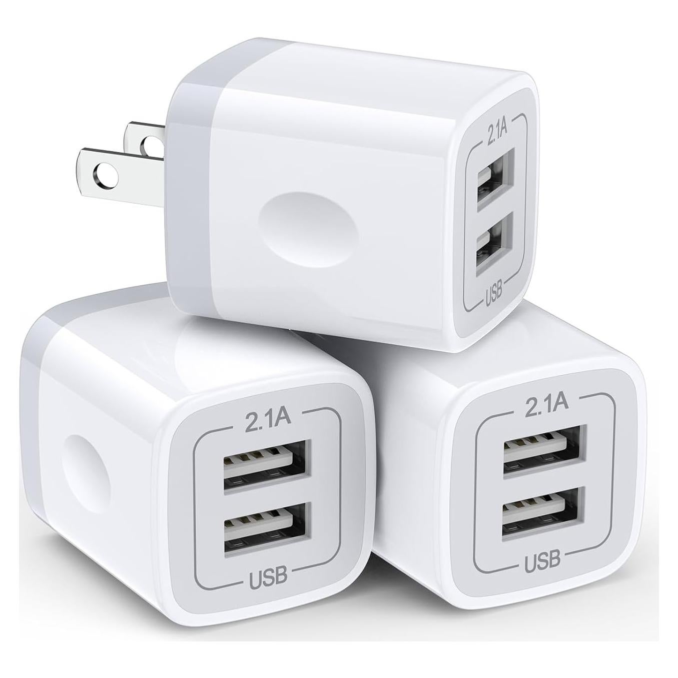 Cargador de Pared USB Doble Puerto 2.1A Eusbote 3-Pack Blanco