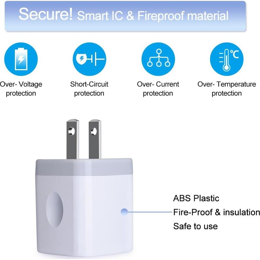 Cargador de Pared USB Doble Puerto 2.1A Eusbote 3-Pack Blanco