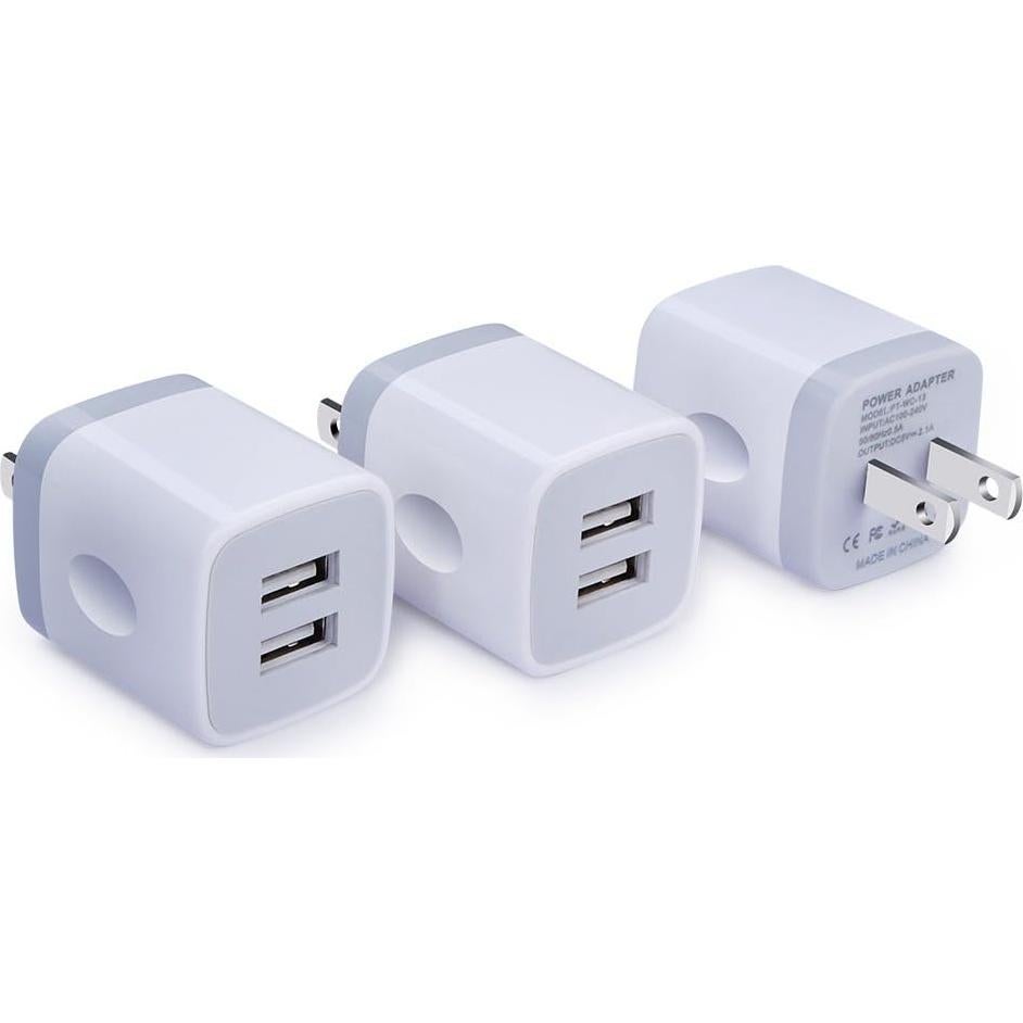 Cargador de Pared USB Doble Puerto 2.1A Eusbote 3-Pack Blanco