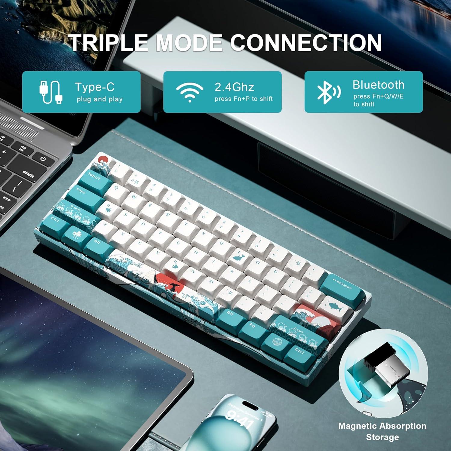 Teclado Mecánico Inalámbrico HITIME M61 Pro RGB 60% Coral