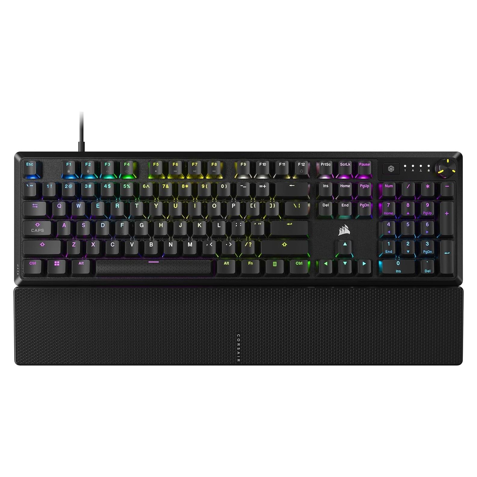 CORSAIR K70 CORE RGB Mechanical Wired Gaming Keyboard with Palmrest – Pre-Lubed MLX Red Linear Switches, SOCD, ABS Double-Shot Keycaps, Sound Dampening, Media Control Dial, QWERTY NA – Black