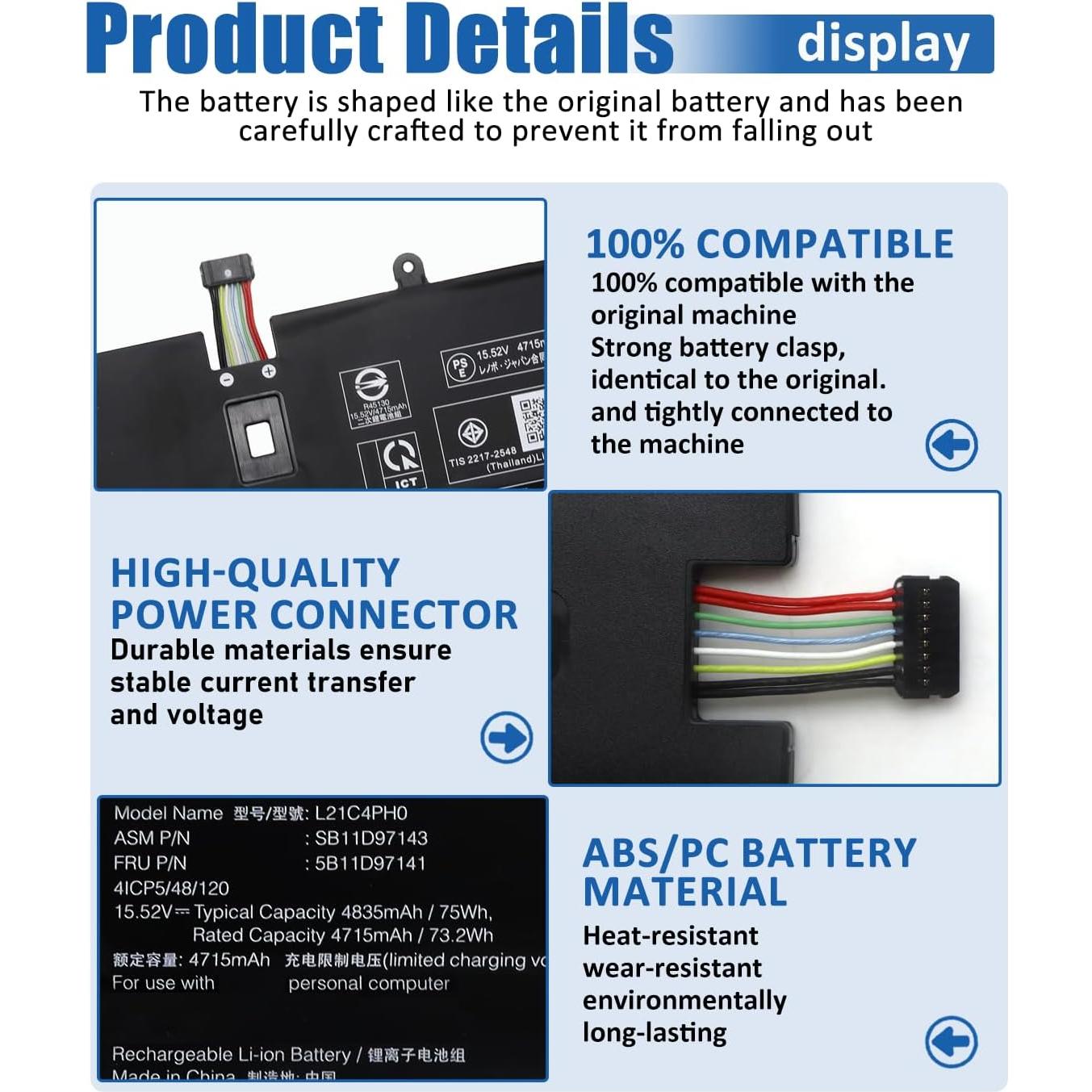 Batería de Reemplazo L21C4PH0 75Wh para Lenovo Yoga 9