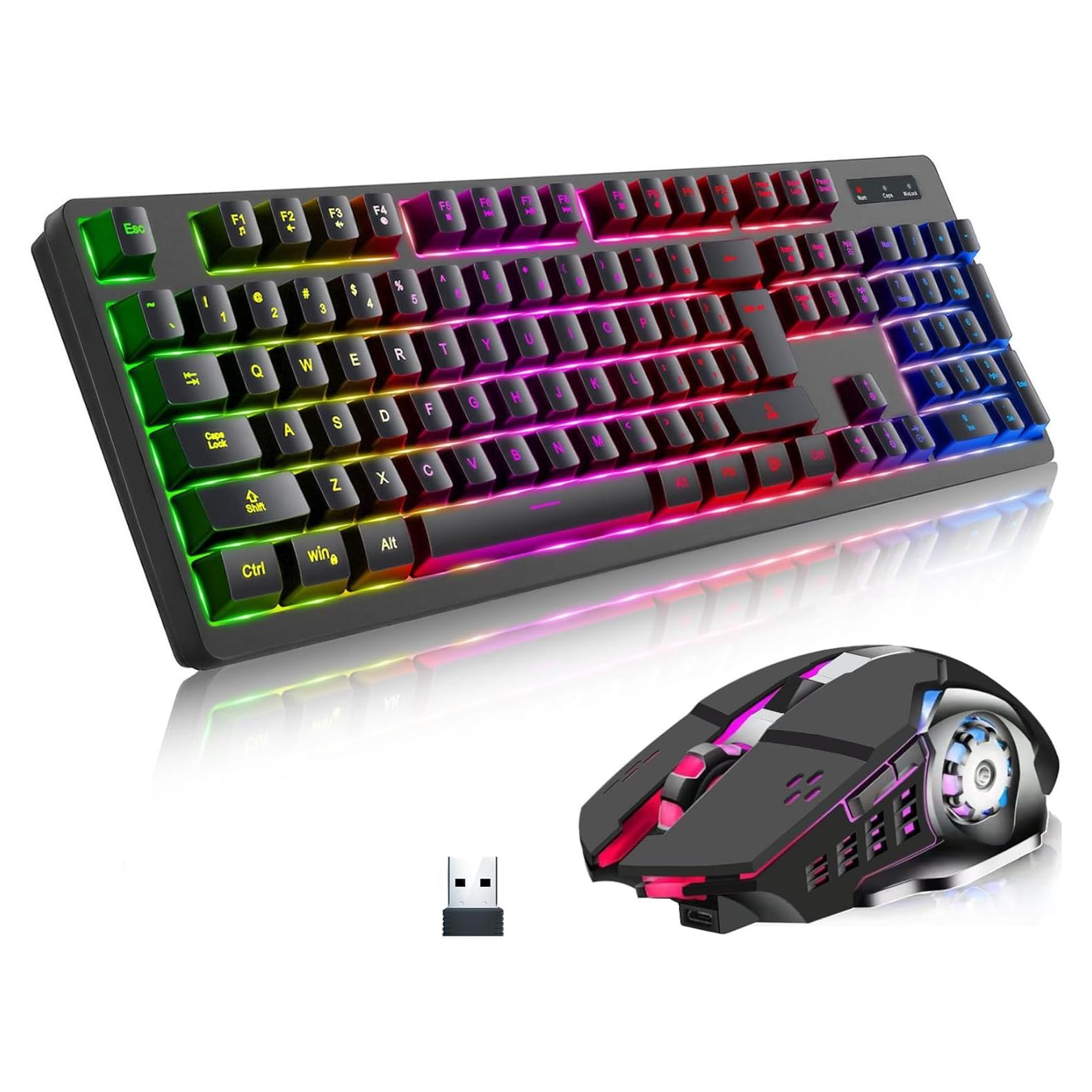 Teclado y Ratón Gaming Cakce RGB Inalámbricos Ergonómicos
