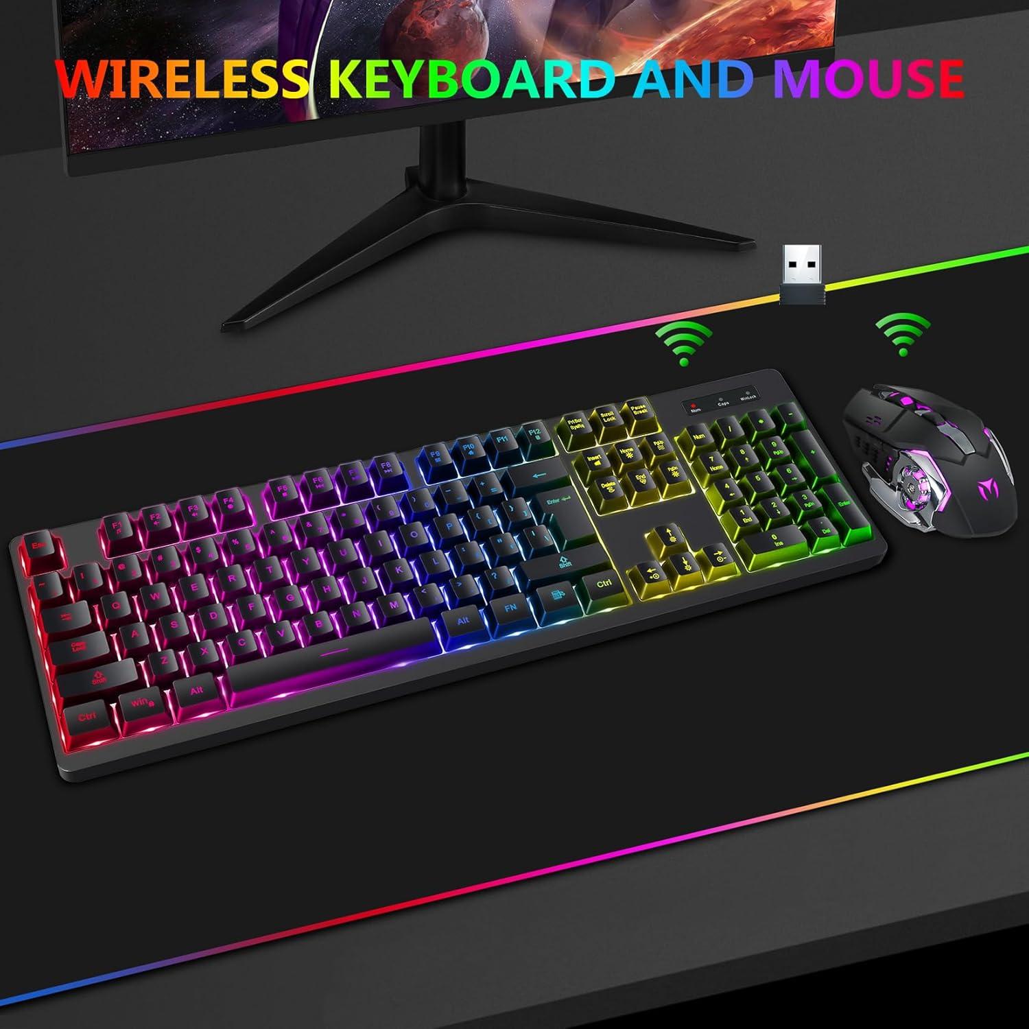 Teclado y Ratón Gaming Cakce RGB Inalámbricos Ergonómicos