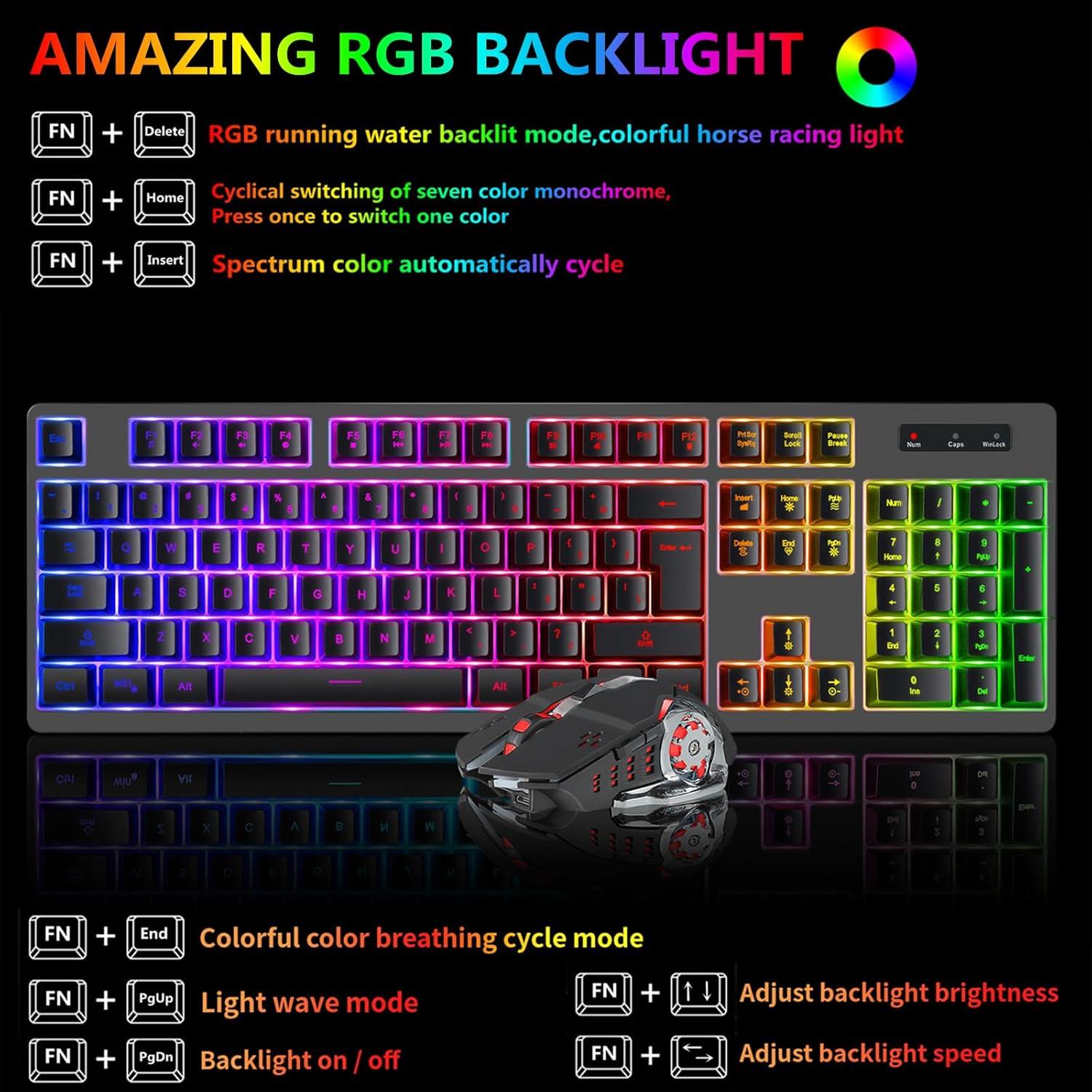 Teclado y Ratón Gaming Cakce RGB Inalámbricos Ergonómicos