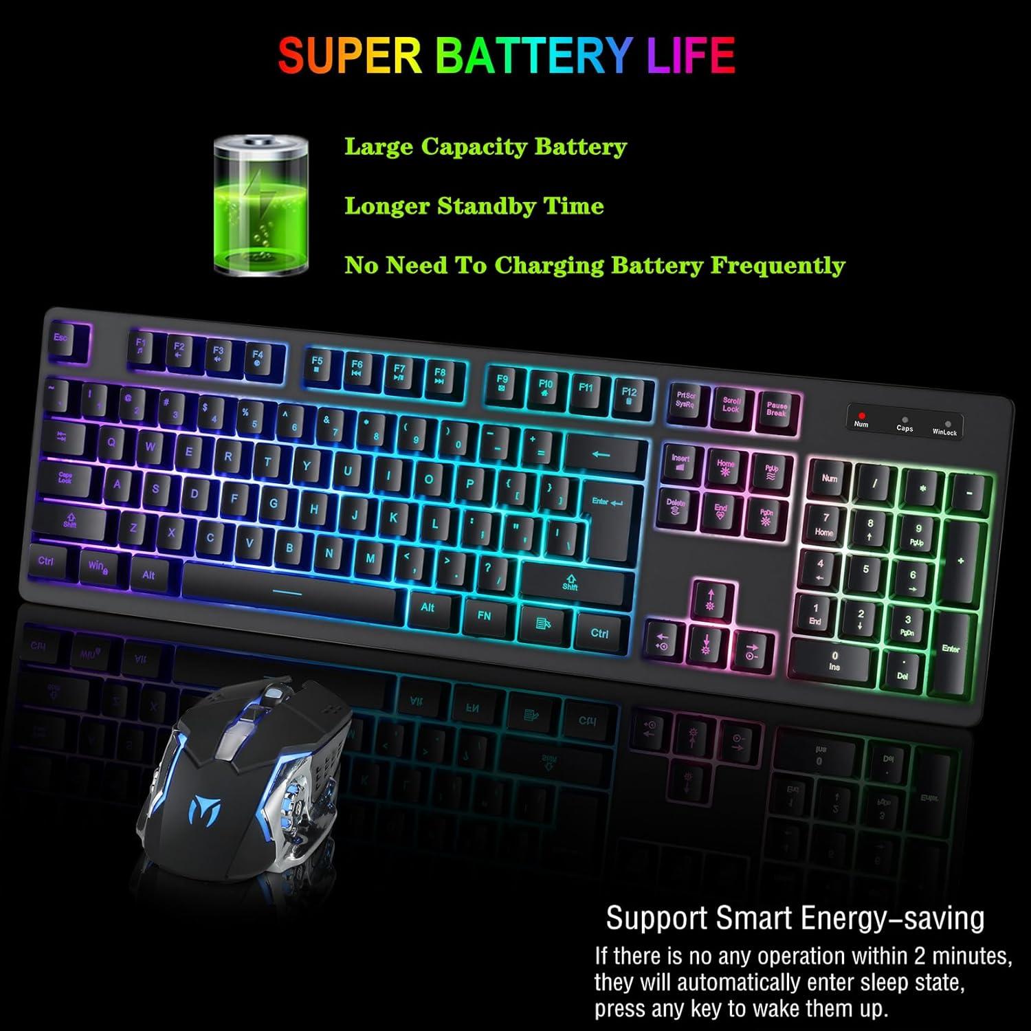 Teclado y Ratón Gaming Cakce RGB Inalámbricos Ergonómicos