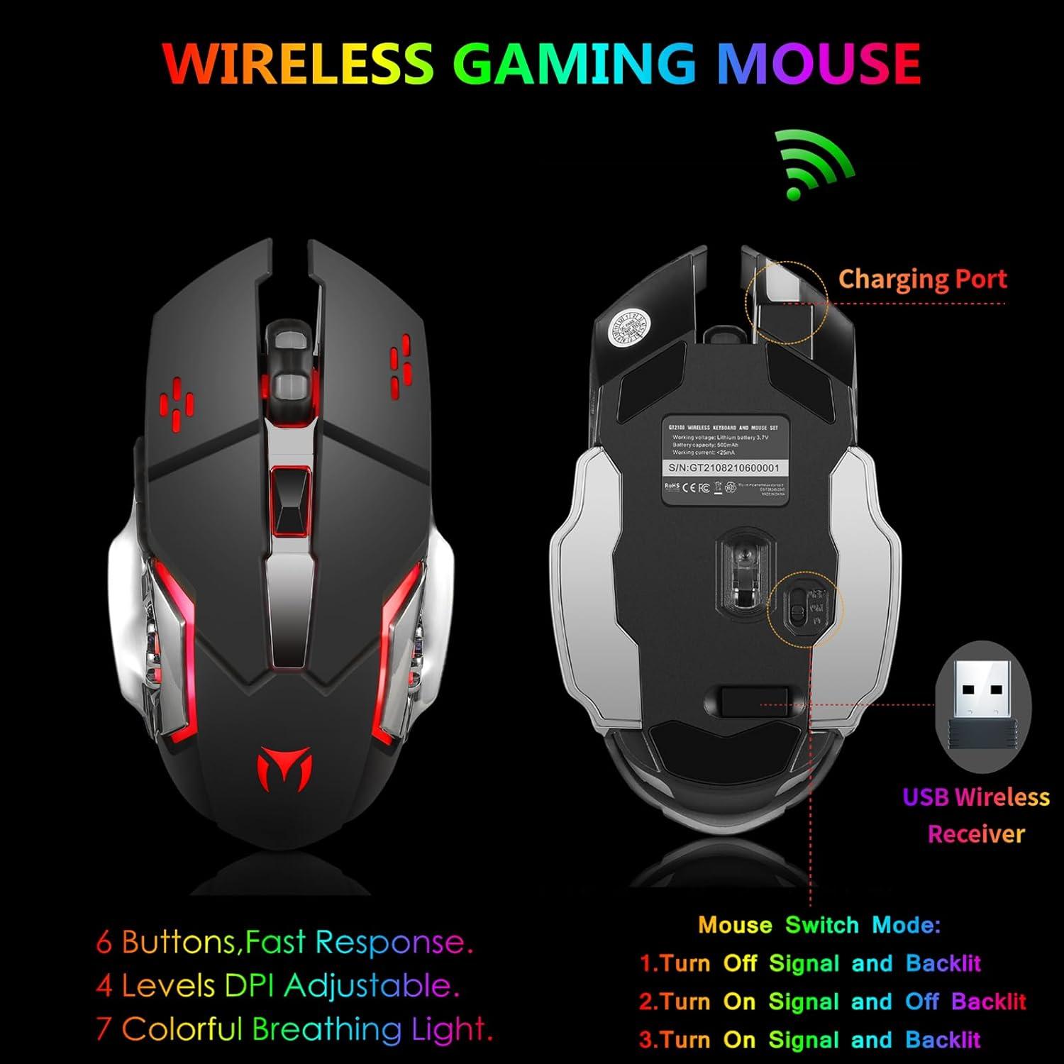 Teclado y Ratón Gaming Cakce RGB Inalámbricos Ergonómicos