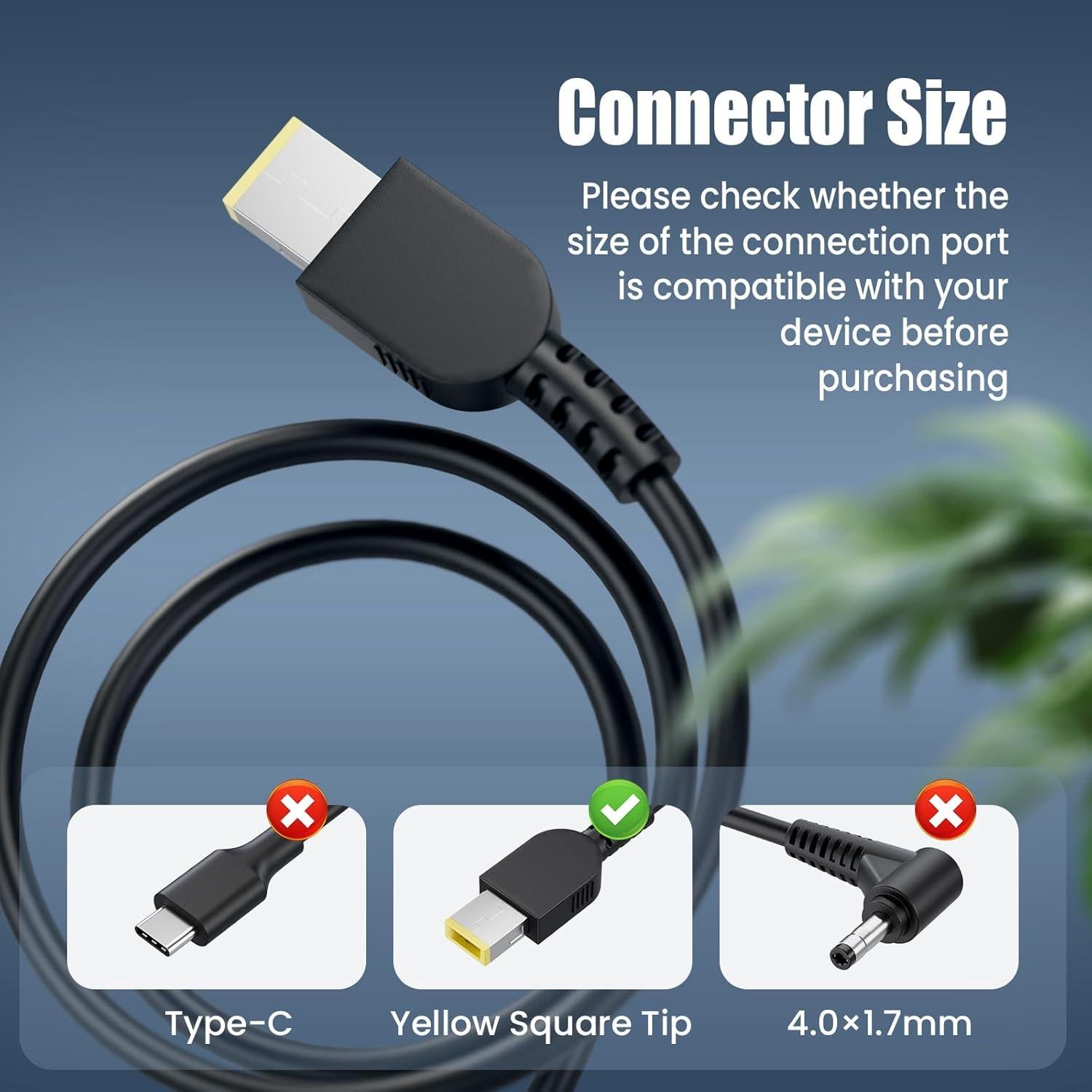 Cargador de Laptop VUOHOEG 65W Punta Cuadrada Amarilla Lenovo