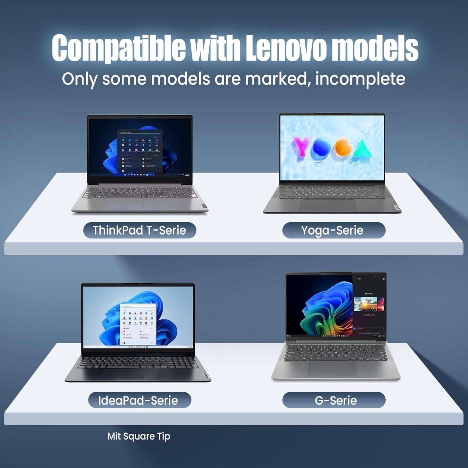 Cargador de Laptop VUOHOEG 65W Punta Cuadrada Amarilla Lenovo