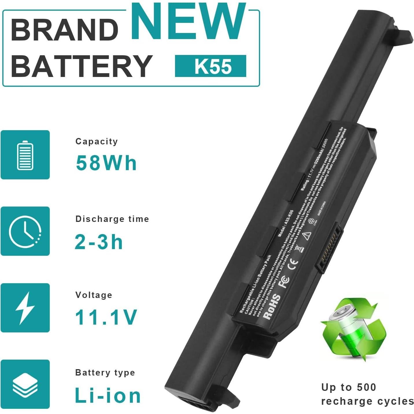 Batería de Laptop Futurebatt A32-K55 5200mAh 11.1V para ASUS