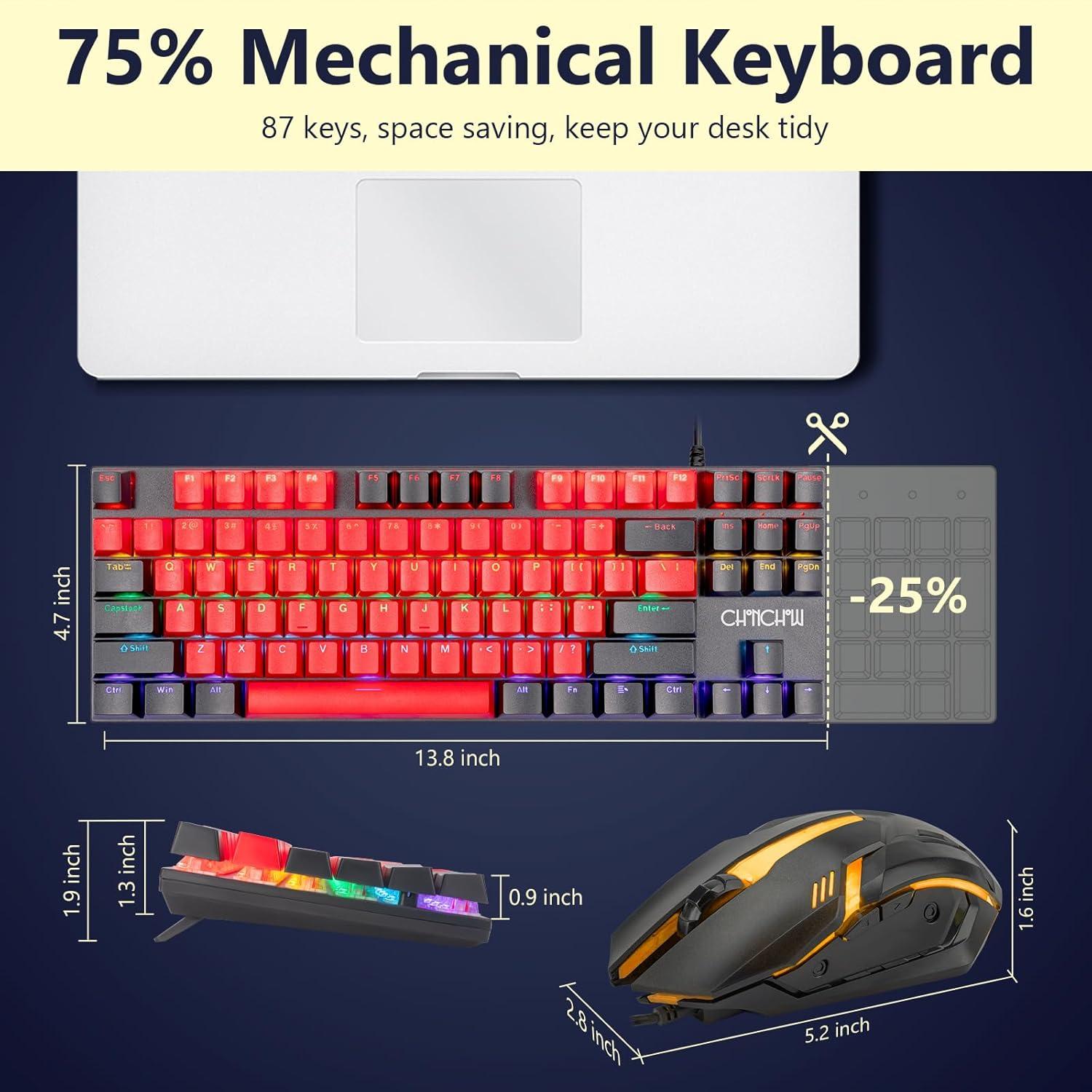 Combo Teclado y Ratón Mecánico CHONCHOW M801R RGB 87 Teclas