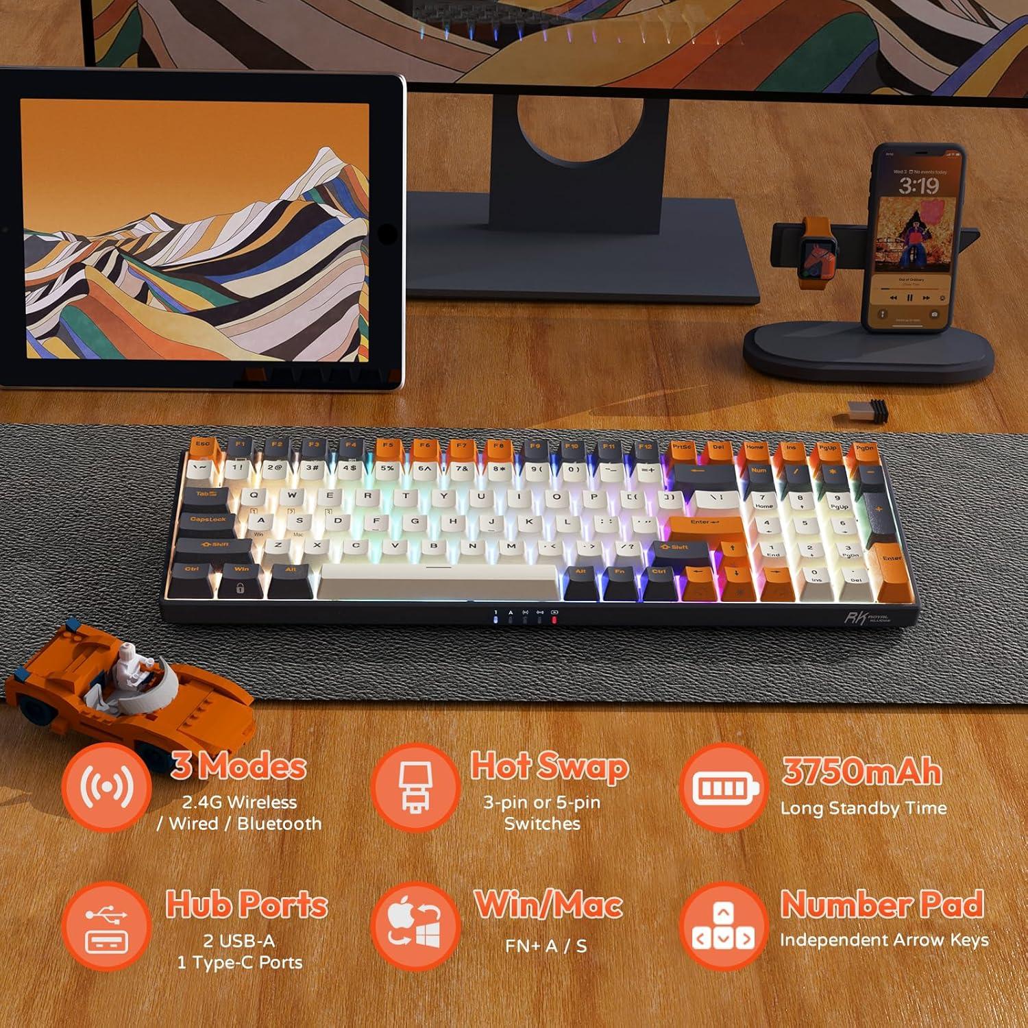 Teclado Mecánico Inalámbrico RK ROYAL KLUDGE RK100 RGB 100 Teclas