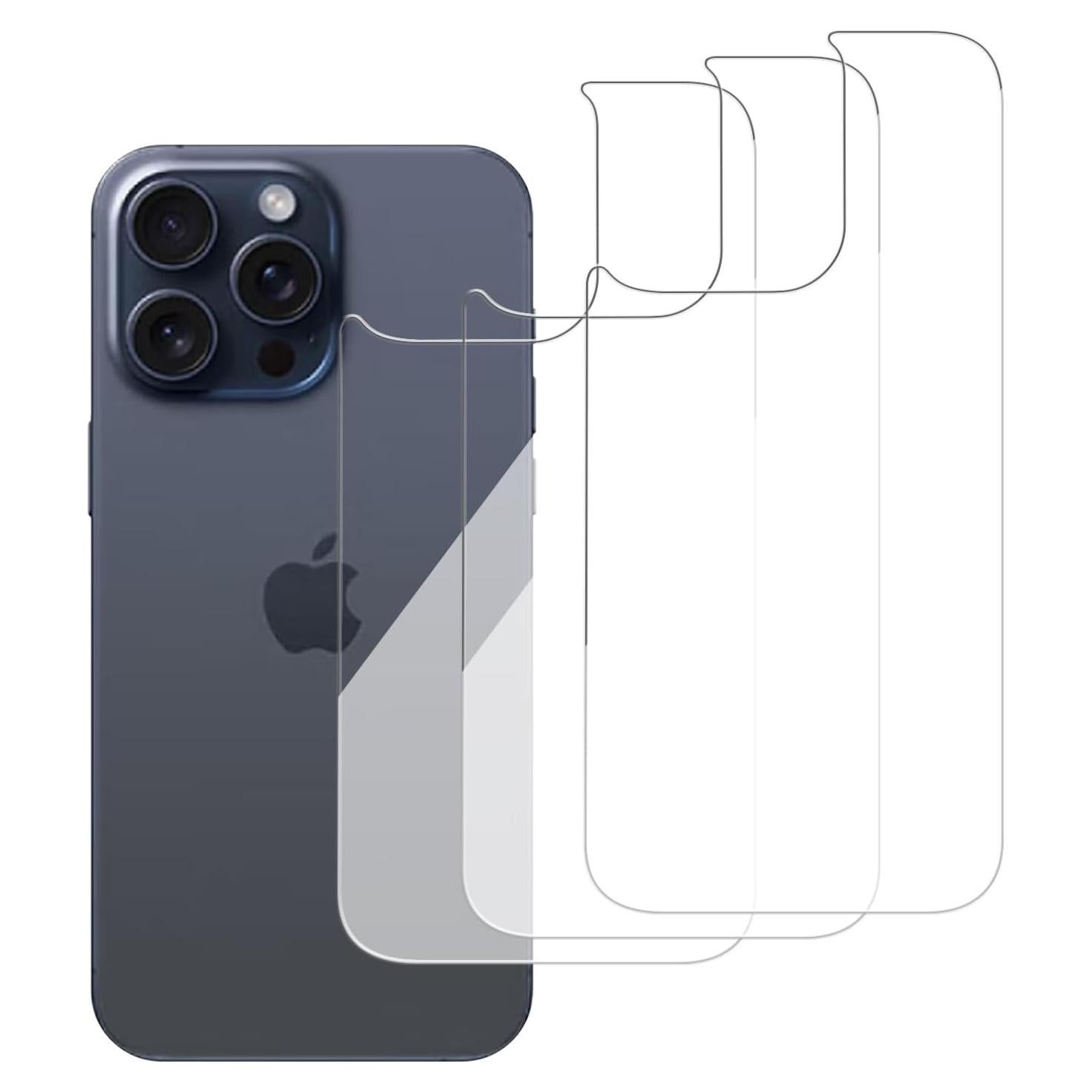 Paquete de 3 protectores de vidrio trasero iPhone 15 Pro Max 9H
