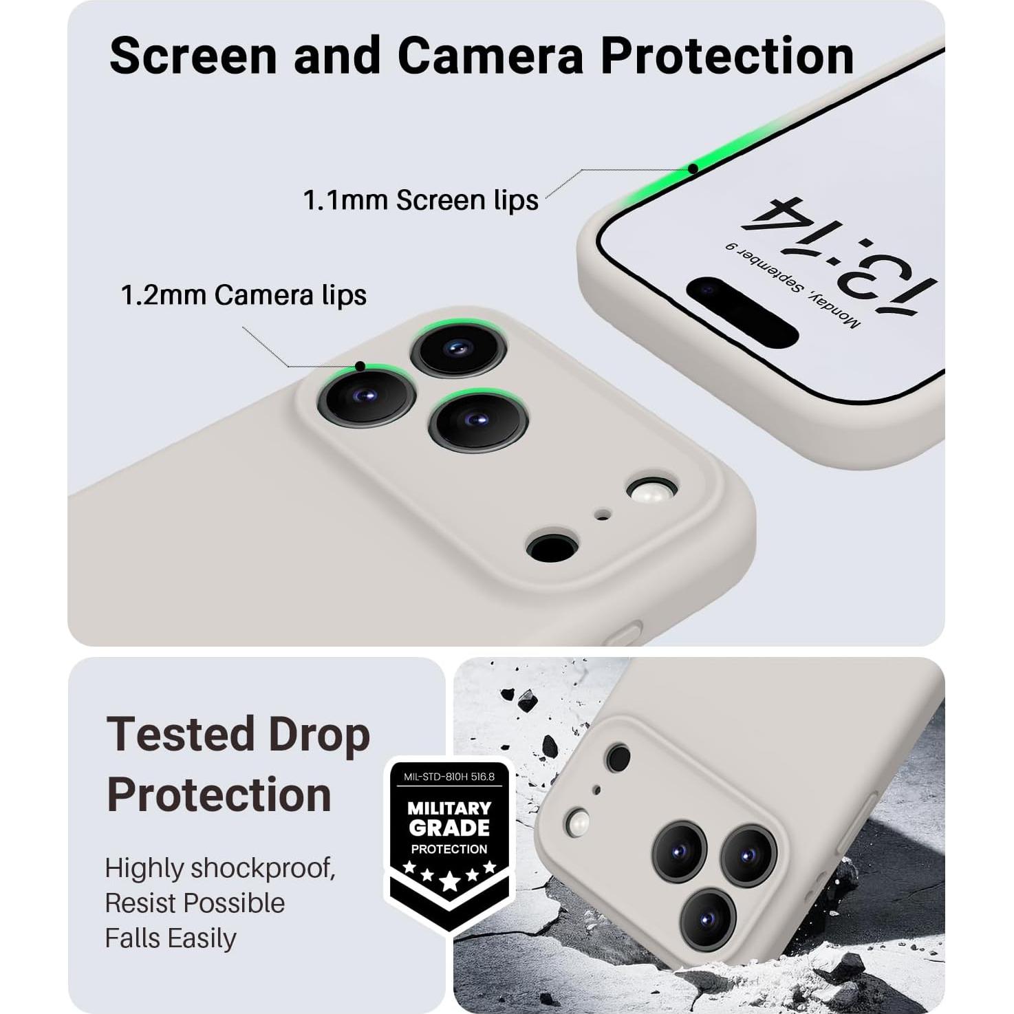 Funda Silicona OTOFLY para iPhone 17 Pro, Color Piedra, Magsafe