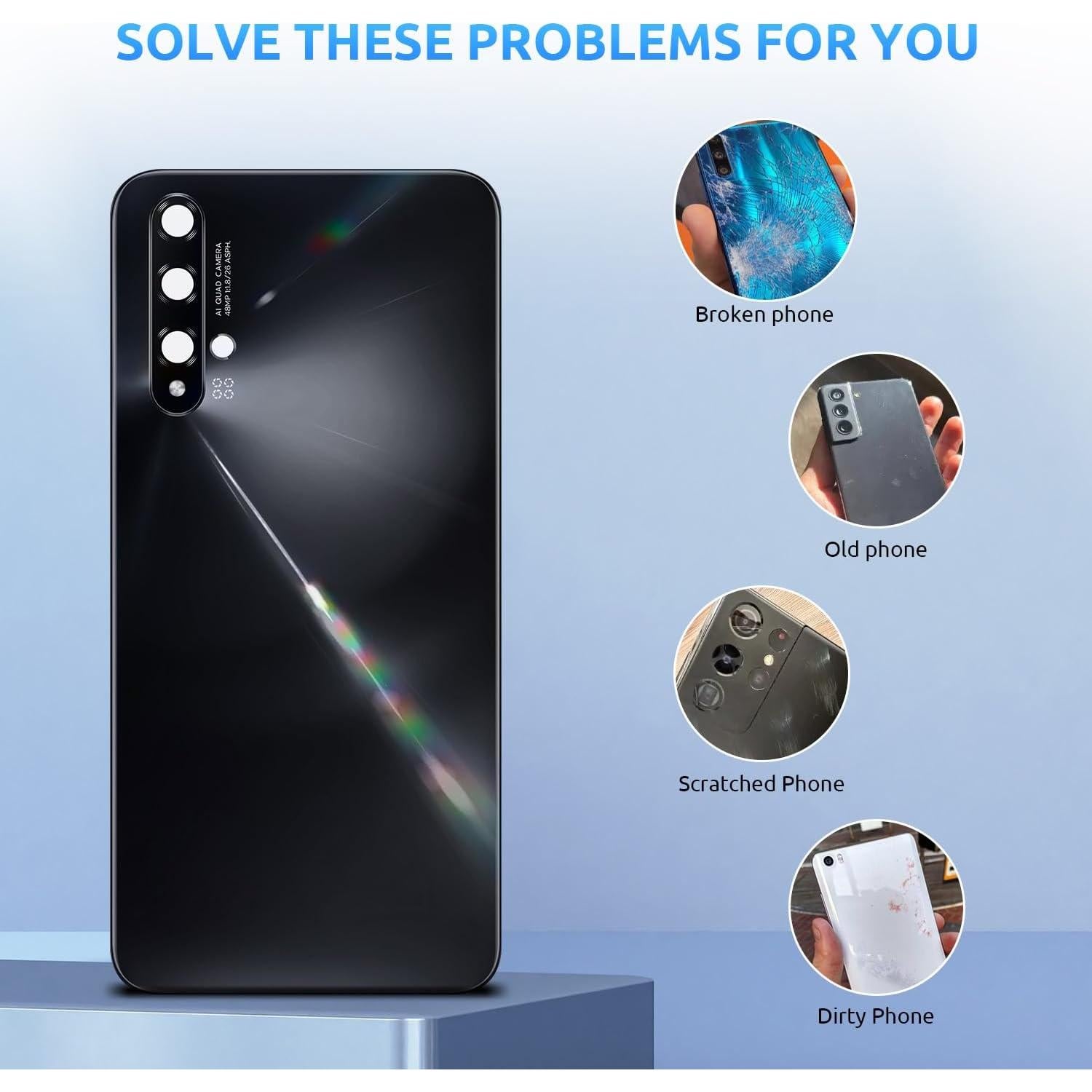 Cristal Trasero Huawei Nova 5T Eonpam Púrpura + Kit Herramientas