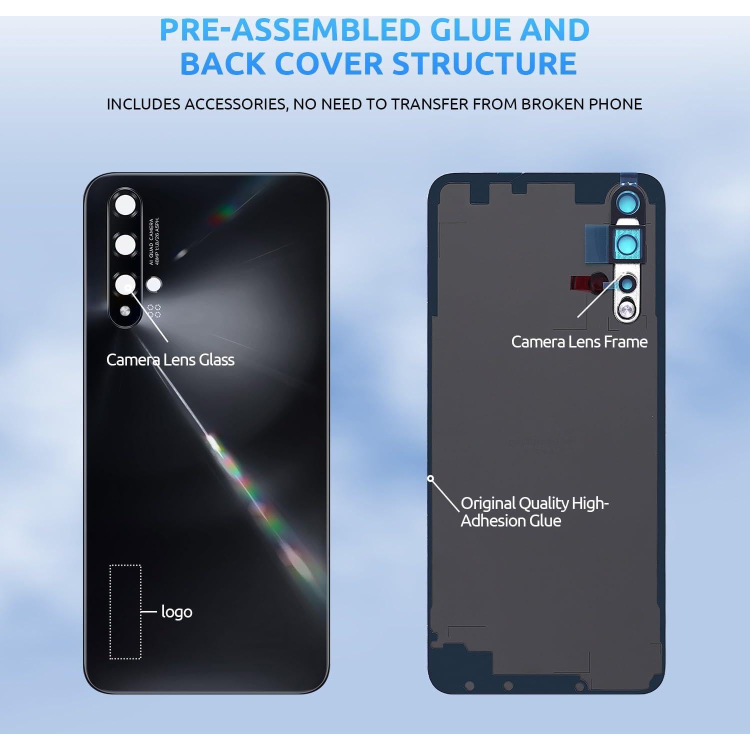 Cristal Trasero Huawei Nova 5T Eonpam Púrpura + Kit Herramientas