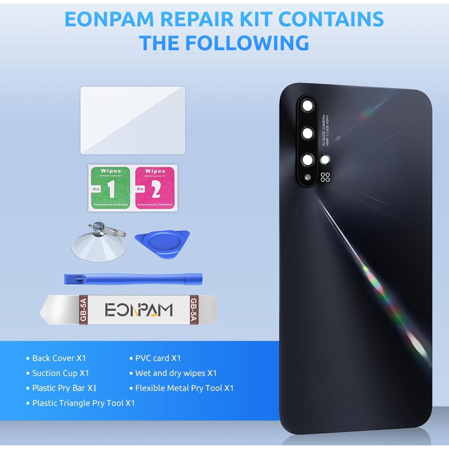 Cristal Trasero Huawei Nova 5T Eonpam Púrpura + Kit Herramientas