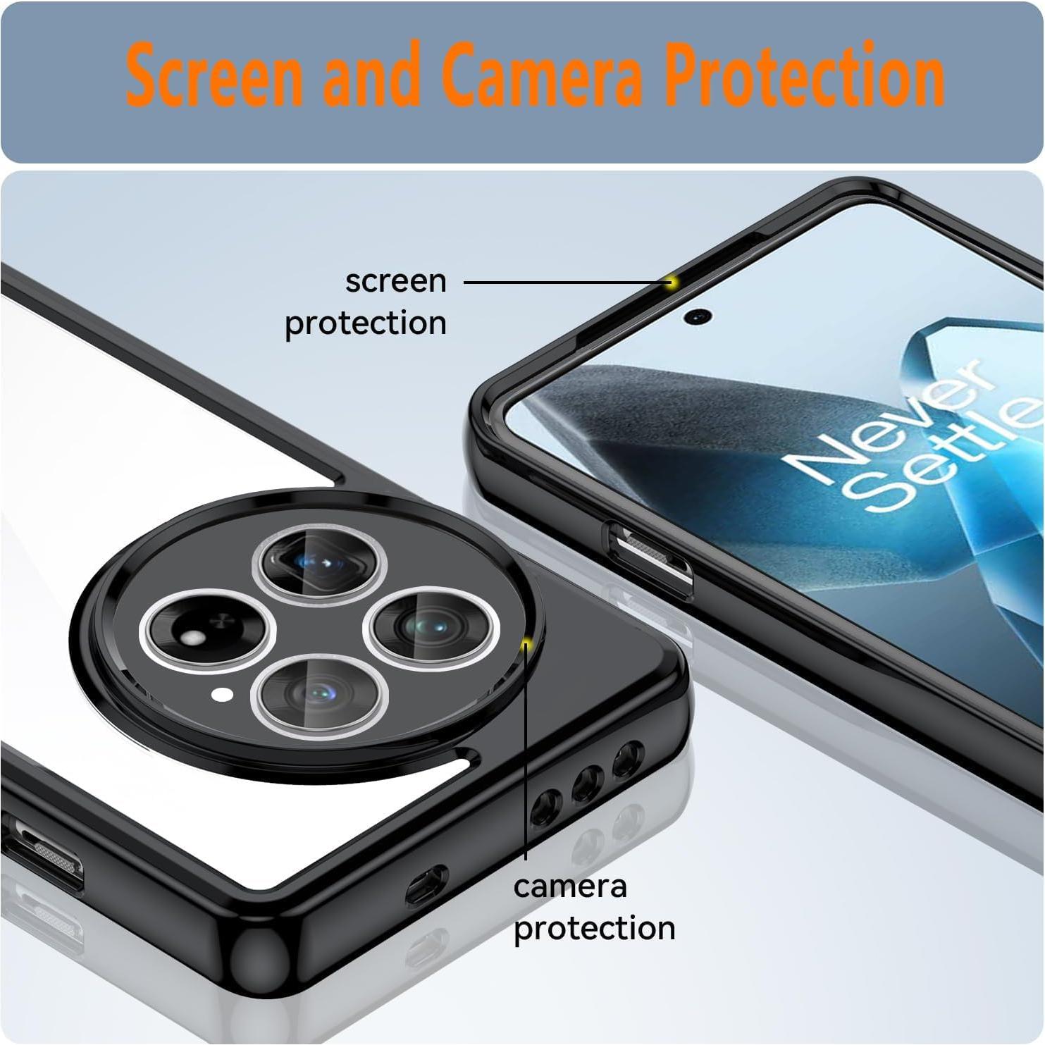 Case for OnePlus 13 5G(2024),[Hard PC Back+ Soft TPU Bumper] Slim Fit Shockproof Protective Cover Silicone Phone Case for OnePlus 13, Clear Black