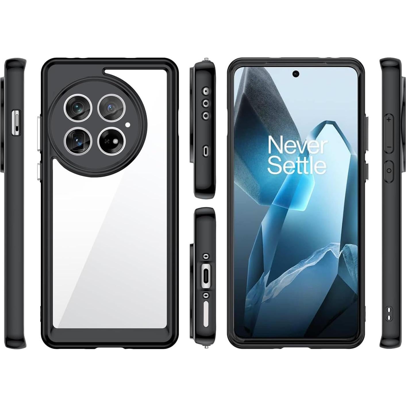 Case for OnePlus 13 5G(2024),[Hard PC Back+ Soft TPU Bumper] Slim Fit Shockproof Protective Cover Silicone Phone Case for OnePlus 13, Clear Black