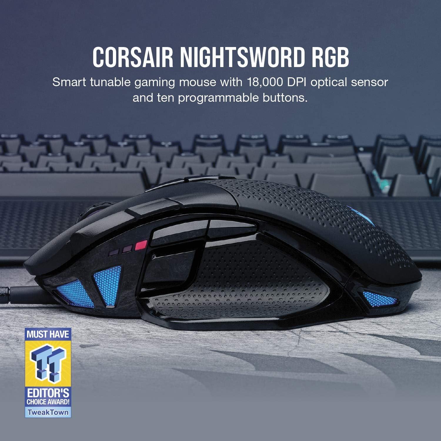 Ratón Gaming Corsair Nightsword RGB 18000 DPI 10 Botones