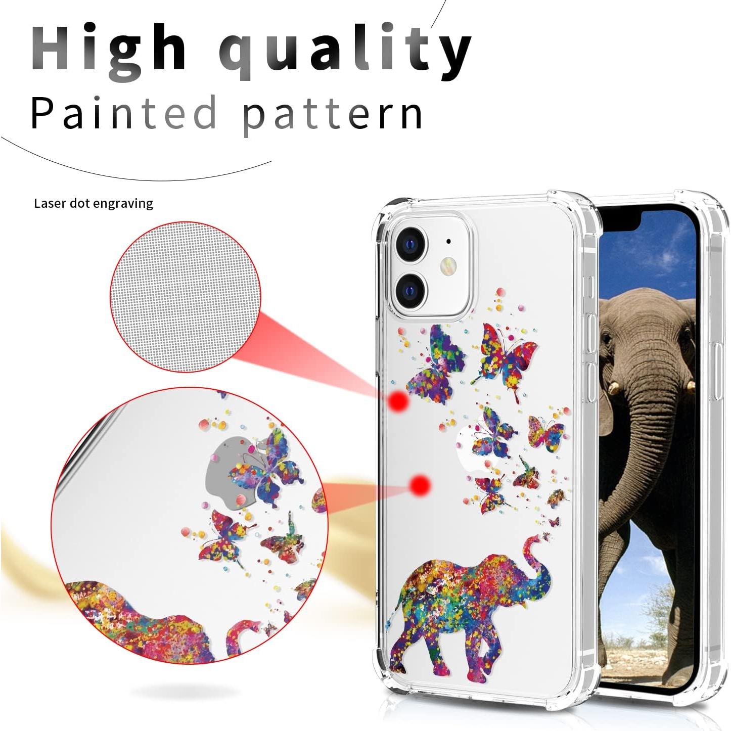 Funda Transparente para iPhone 12/12 Pro BEIMEITU Elefante Mariposa