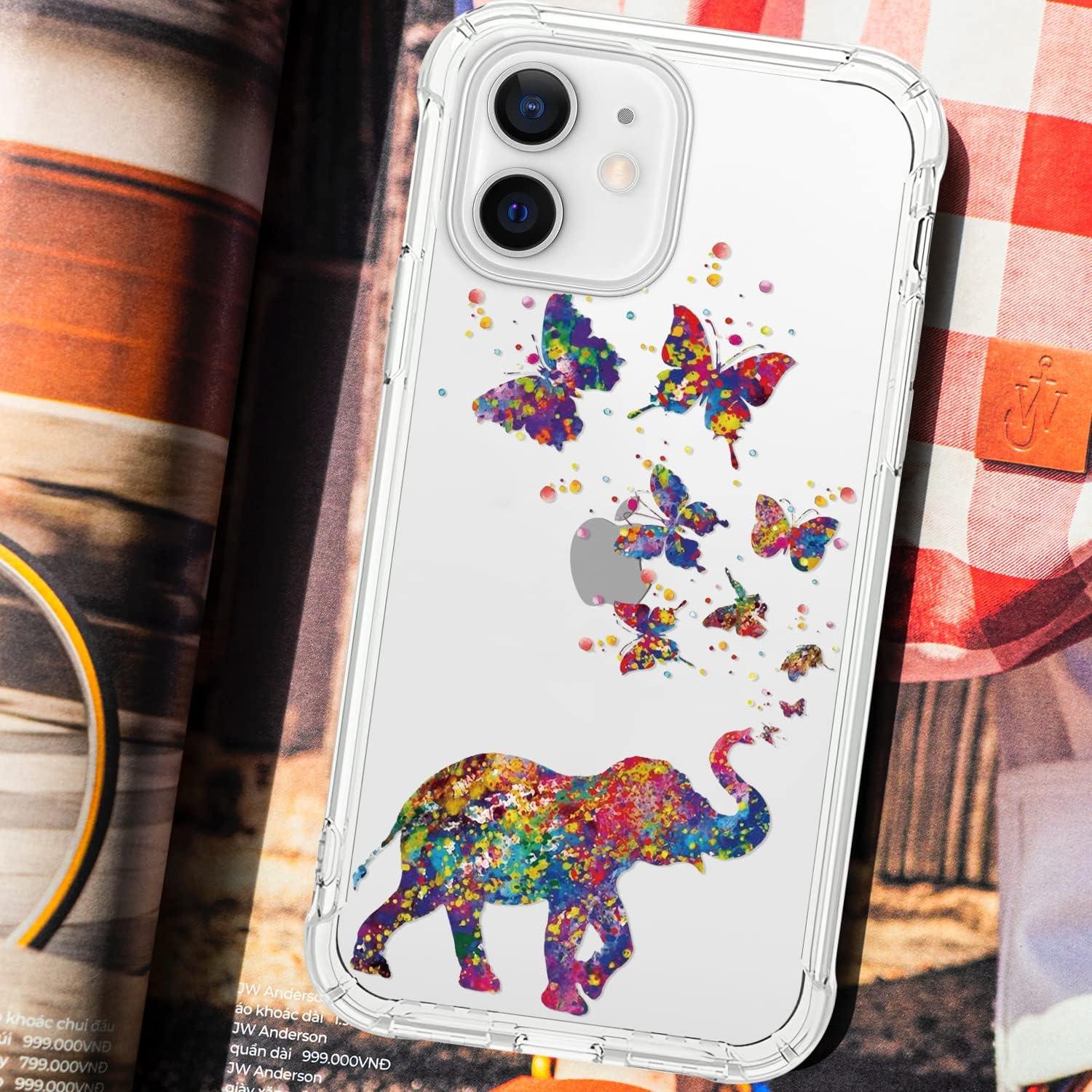 Funda Transparente para iPhone 12/12 Pro BEIMEITU Elefante Mariposa