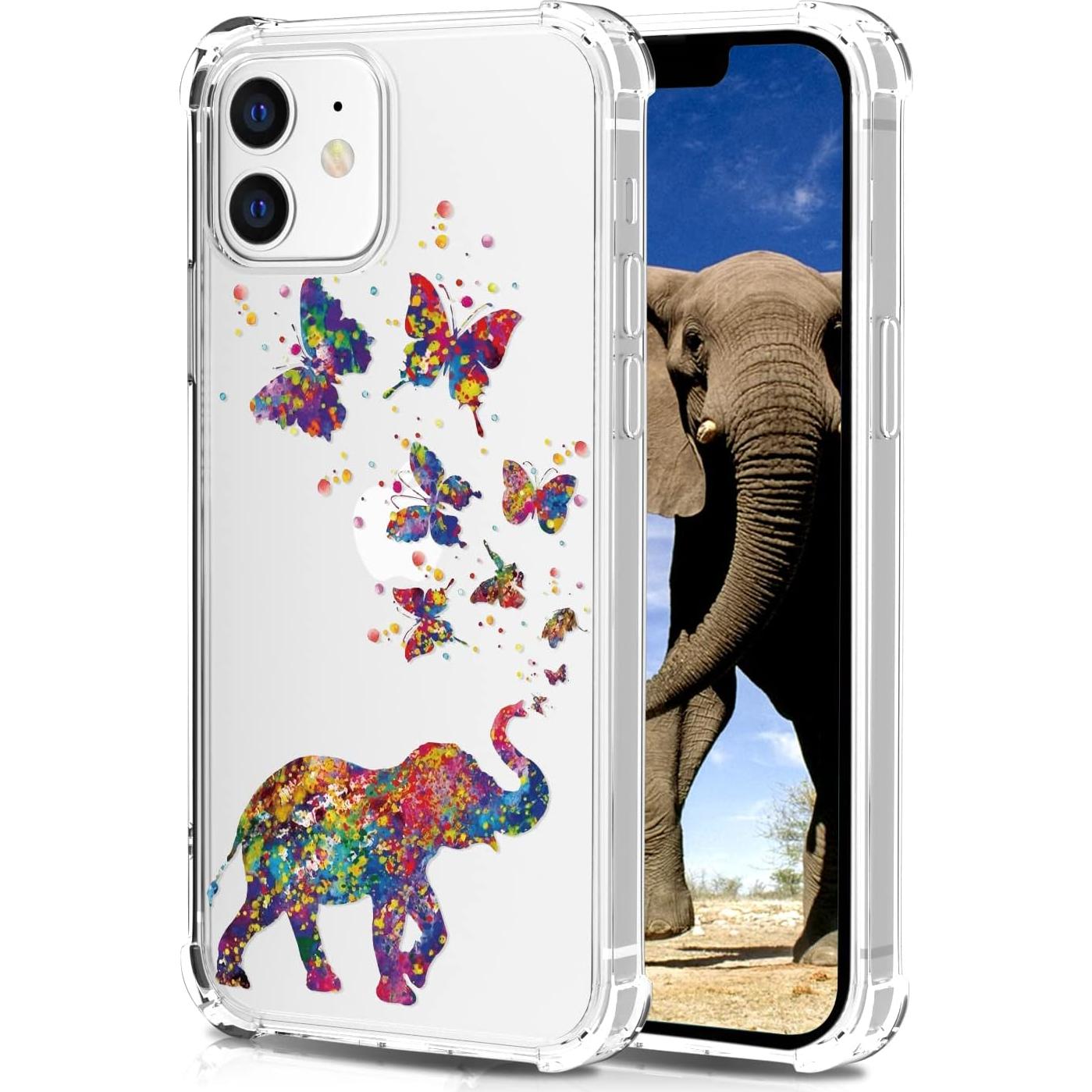 Funda Transparente para iPhone 12/12 Pro BEIMEITU Elefante Mariposa