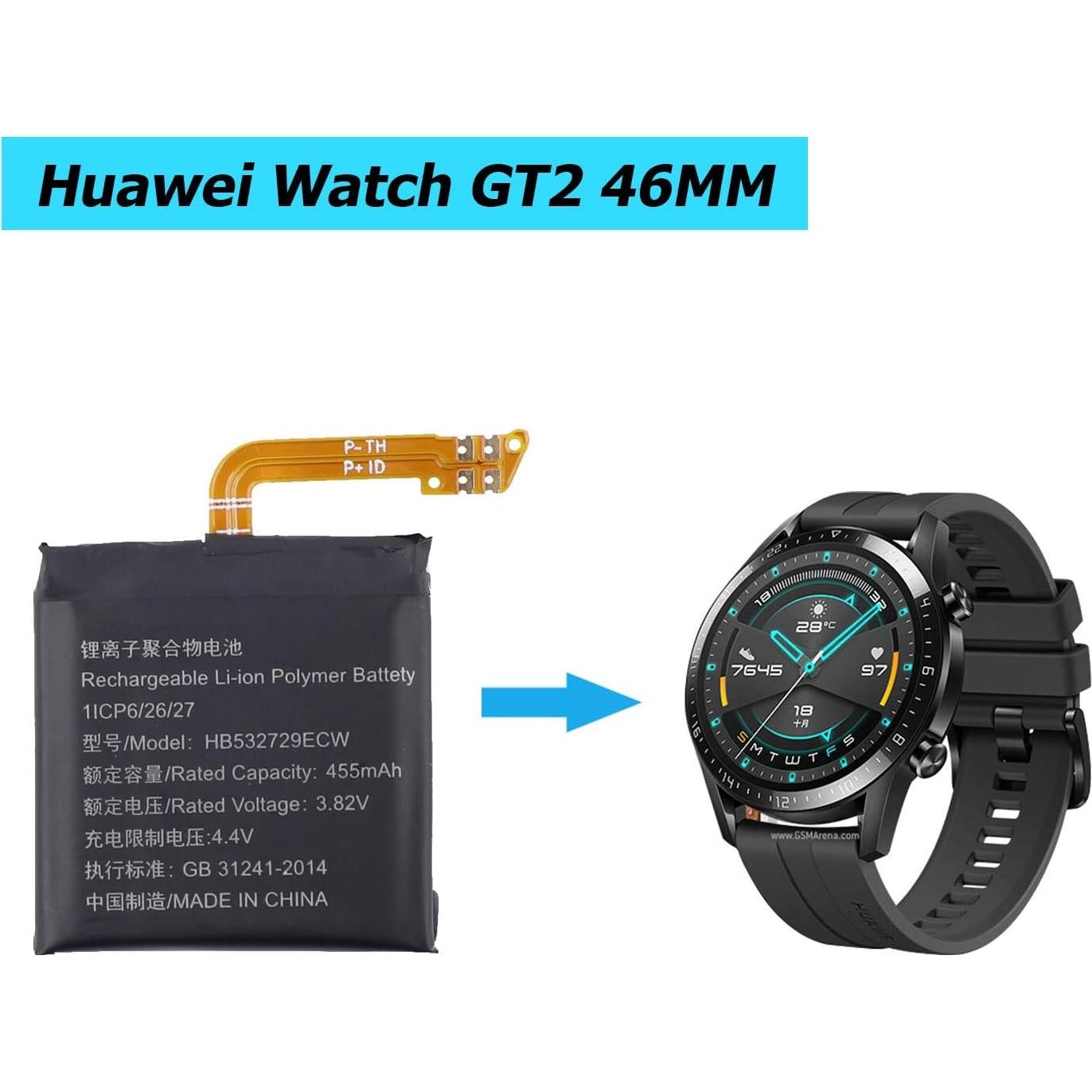 Batería de Reemplazo HB532729ECW para Huawei Watch GT2 46MM